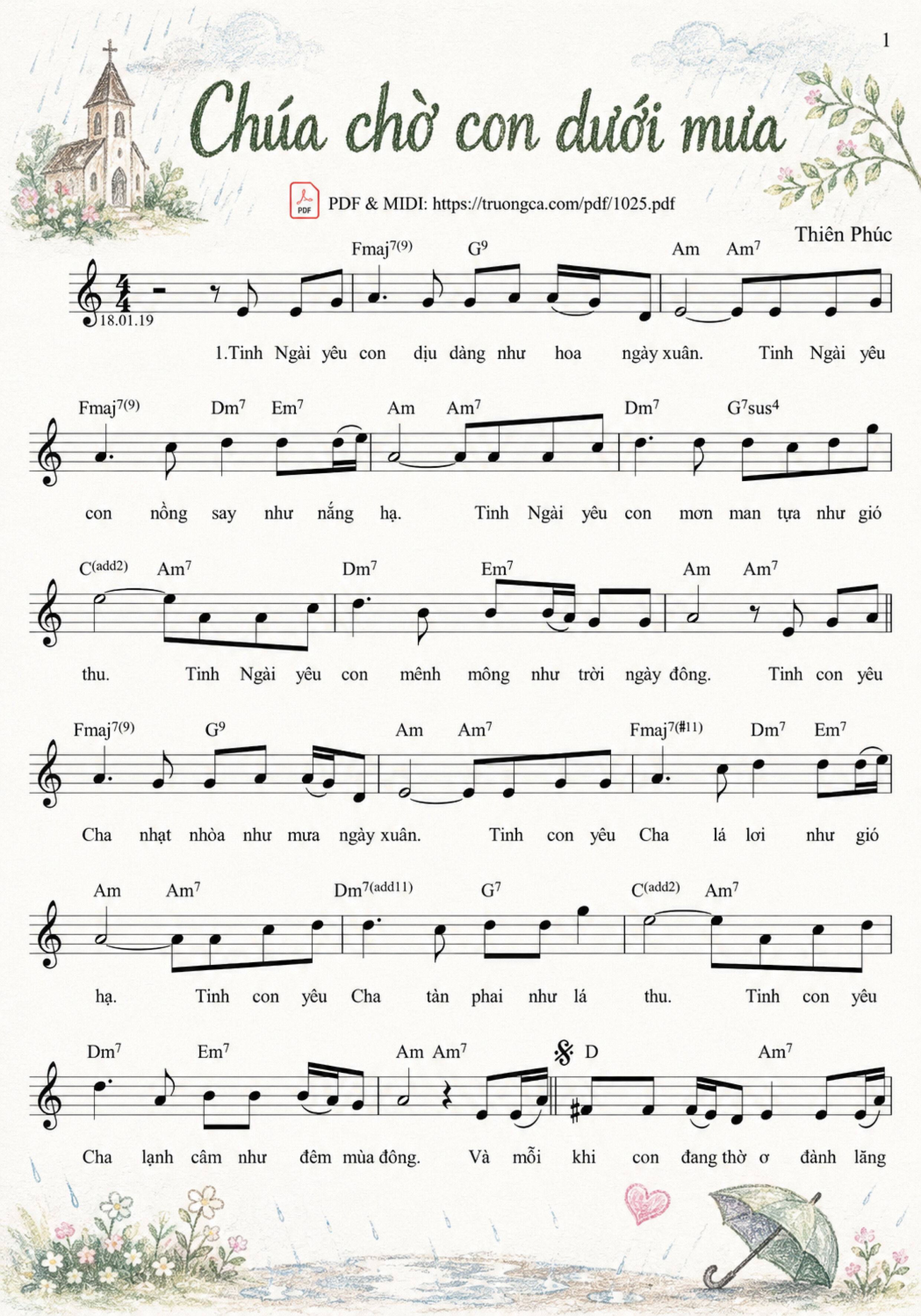 Trang 2 của Sheet nhạc PDF bài hát Chúa chờ con dưới mưa - Thiên Phúc, Sheet có vẽ minh họa
