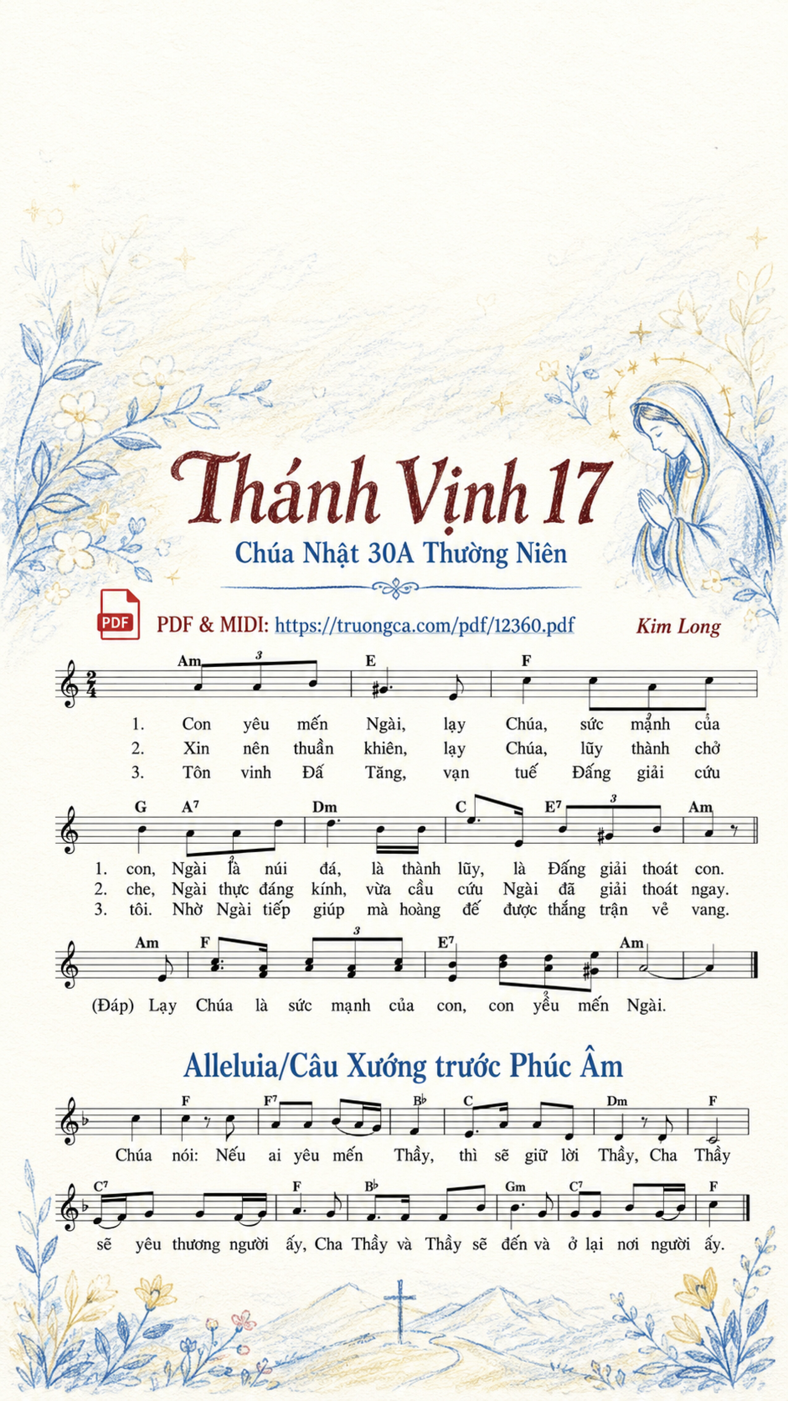 Trang 1 của Sheet nhạc PDF bài hát Thánh Vịnh 17, Chúa Nhật 30A Thường Niên - Kim Long, Sheet có vẽ minh họa
