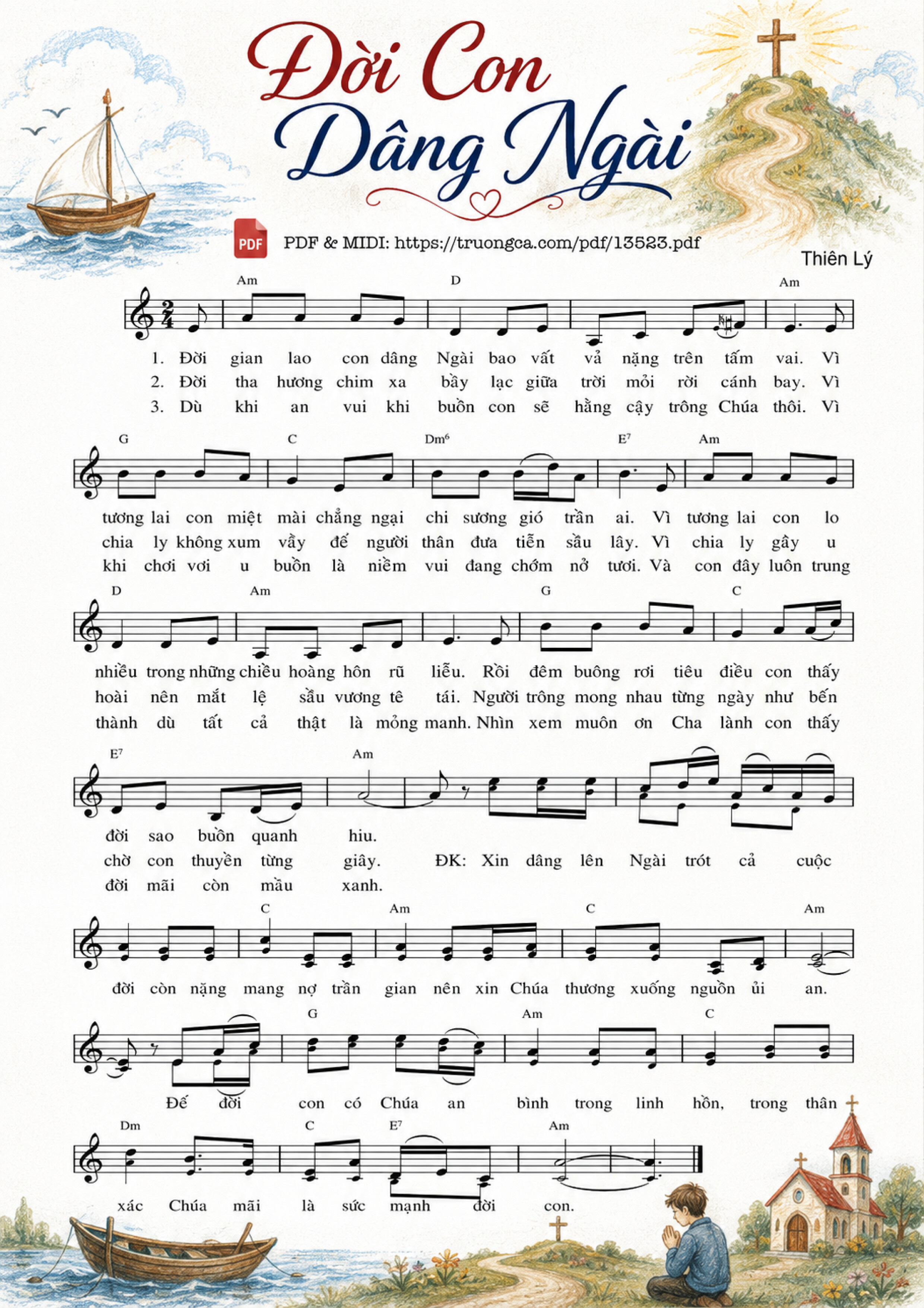 Trang 1 của Sheet nhạc PDF bài hát Đời Con Dâng Ngài - Thiên Lý, Sheet có vẽ minh họa
