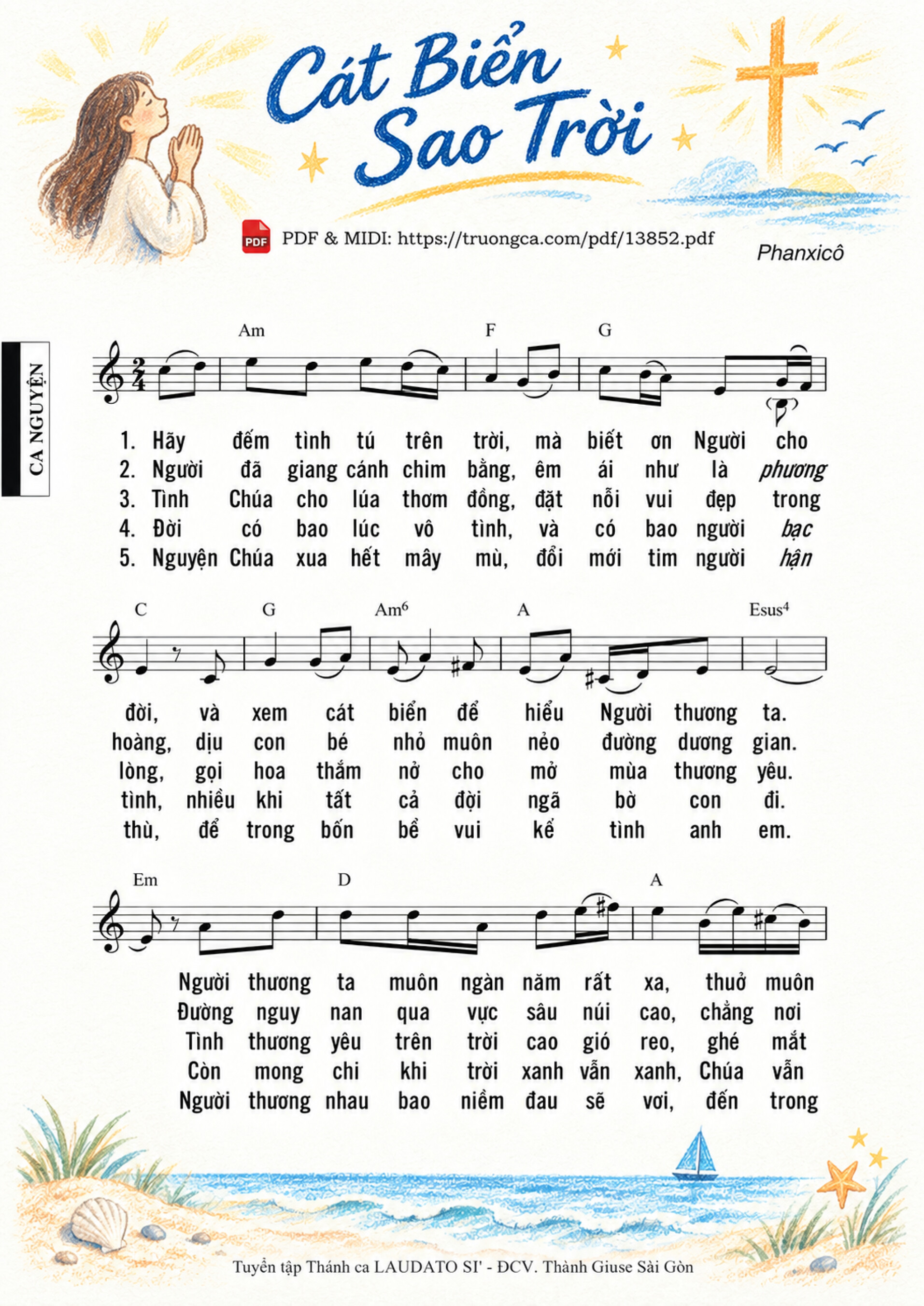 Trang 2 của Sheet nhạc PDF bài hát Cát Biển Sao Trời - Phanxicô, Sheet có vẽ minh họa