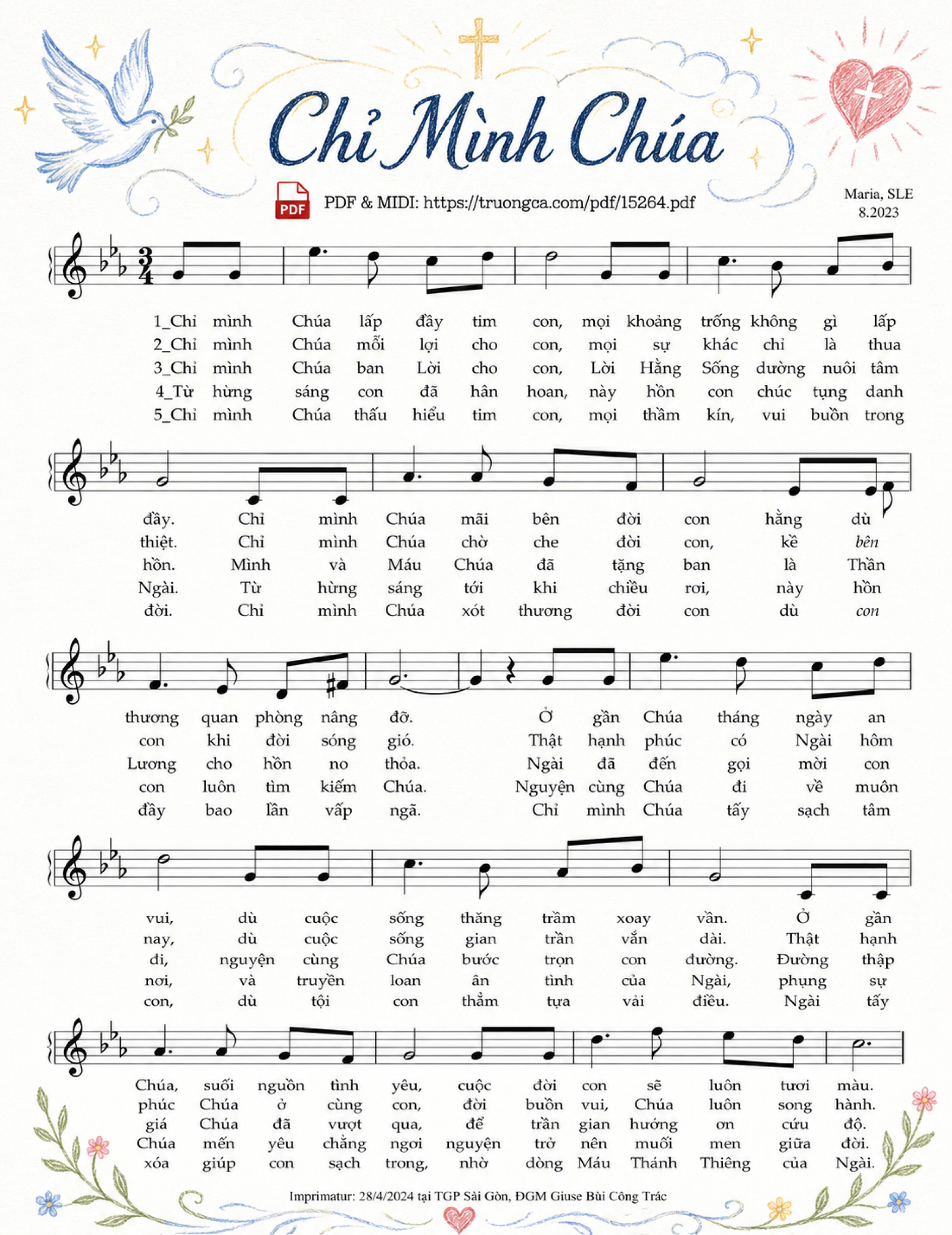 Trang 2 của Sheet nhạc PDF bài hát Chỉ Mình Chúa - Sr. Maria, SLE, Sheet có vẽ minh họa