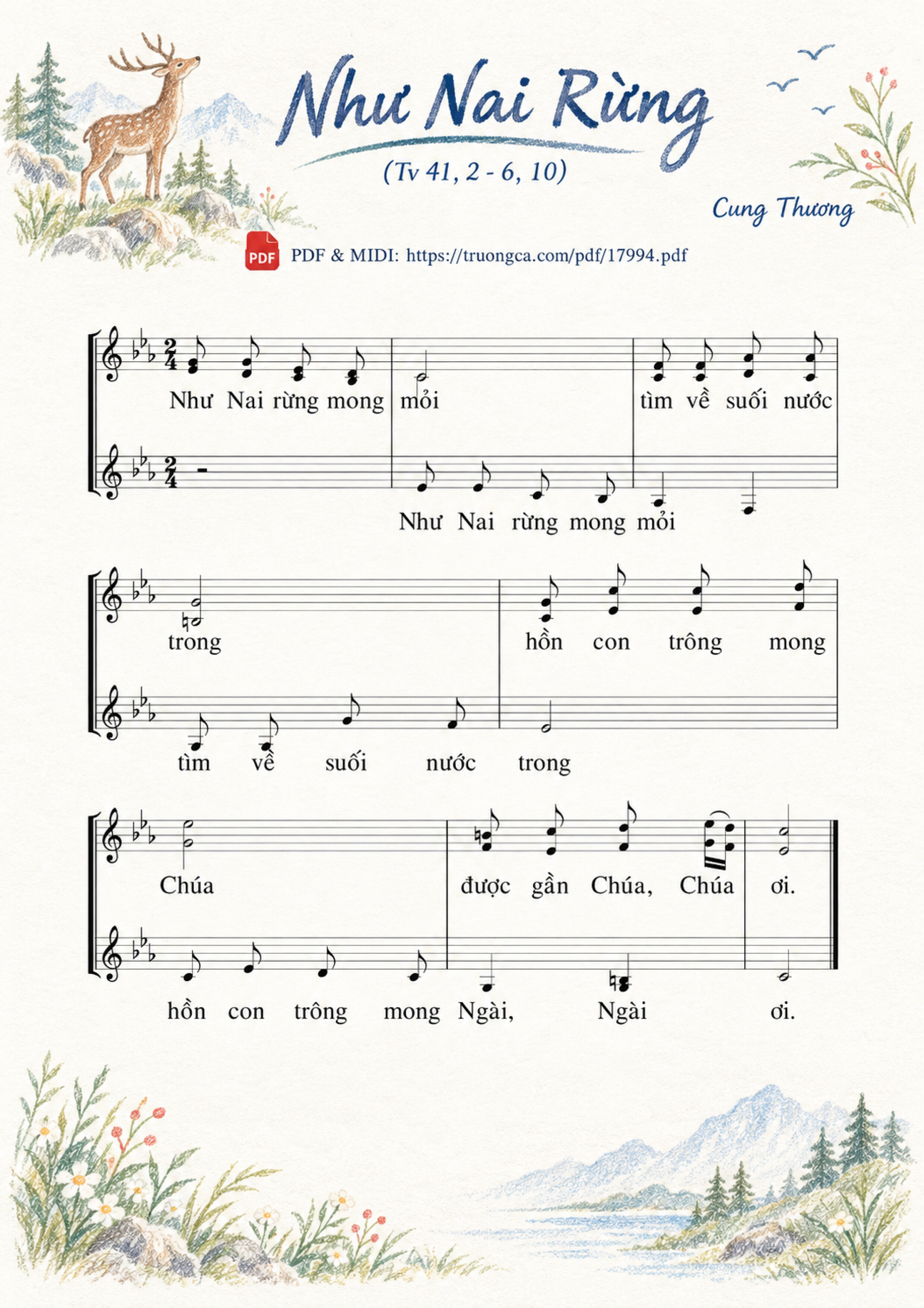 Như Nai rừng mong mỏi tìm về suối nước trong hồn con trông mong Chúa được gần Chúa, Trang 2, Sheet có vẽ minh họa