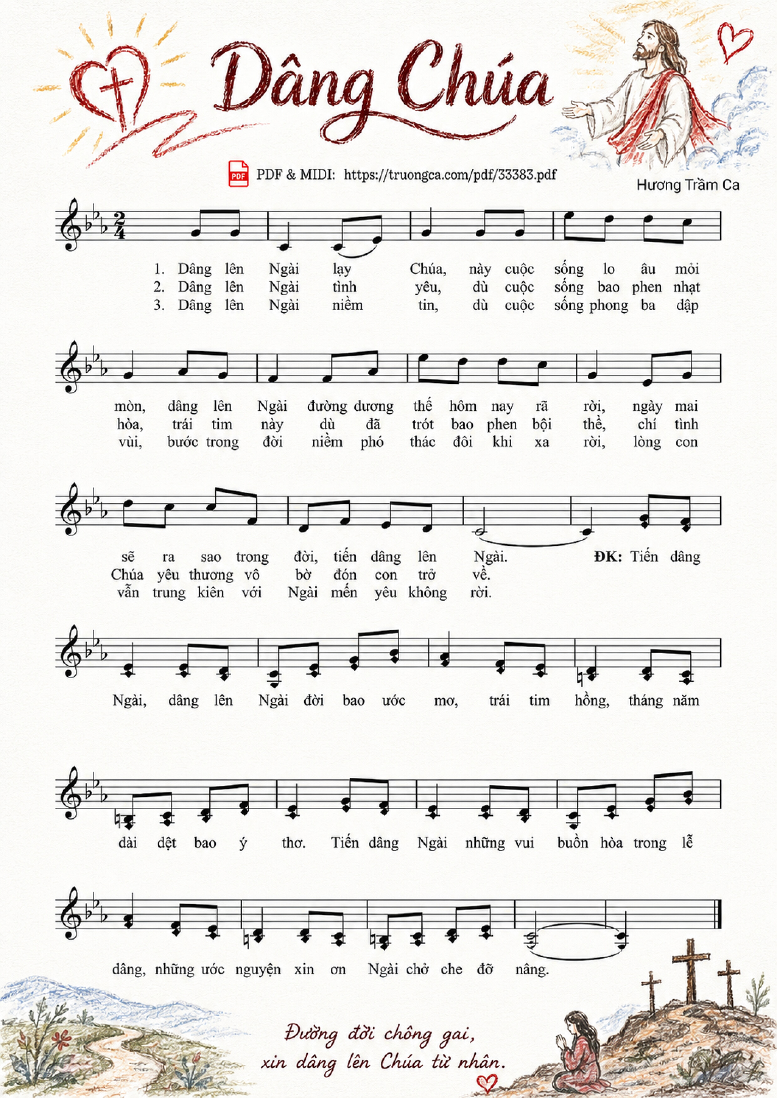 Trang 1 của Sheet nhạc PDF bài hát Dâng Chúa - Hương Trầm Ca, Sheet có vẽ minh họa