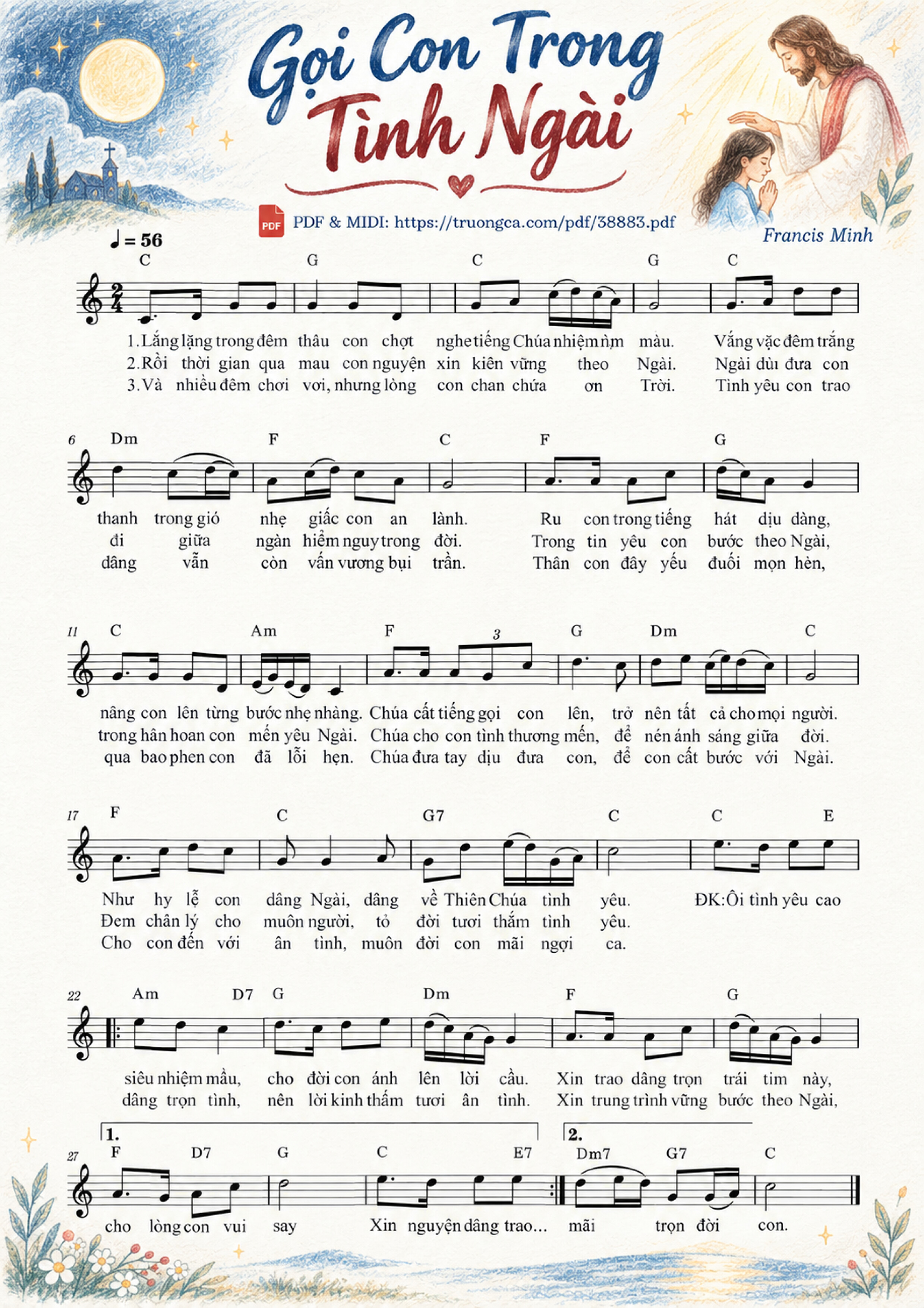 Trang 1 của Sheet nhạc PDF bài hát Gọi Con Trong Tình Ngài - Francis Minh, Sheet có vẽ minh họa