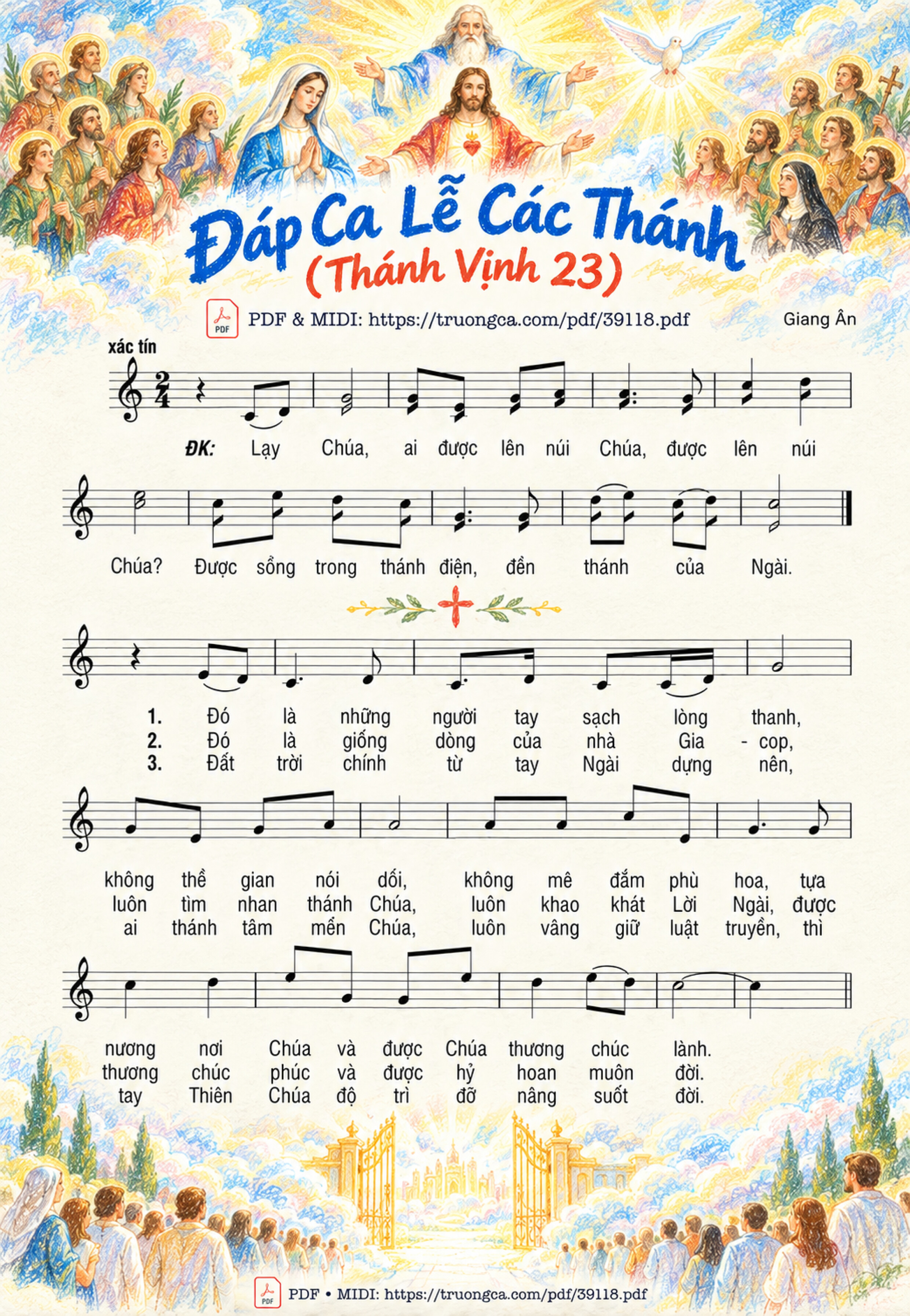 [Sheet] Đáp Ca Lễ Các Thánh (Thánh Vịnh 23) PDF lời & hợp âm, nốt nhạc
