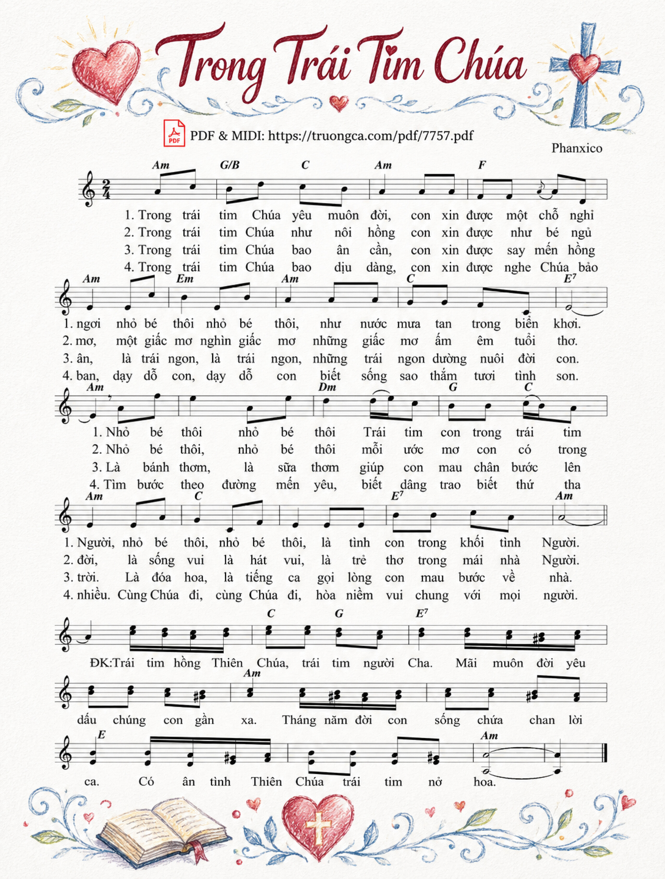 Trang 1 của Sheet nhạc PDF bài hát Trong Trái Tim Chúa - Phanxicô, Sheet có vẽ minh họa