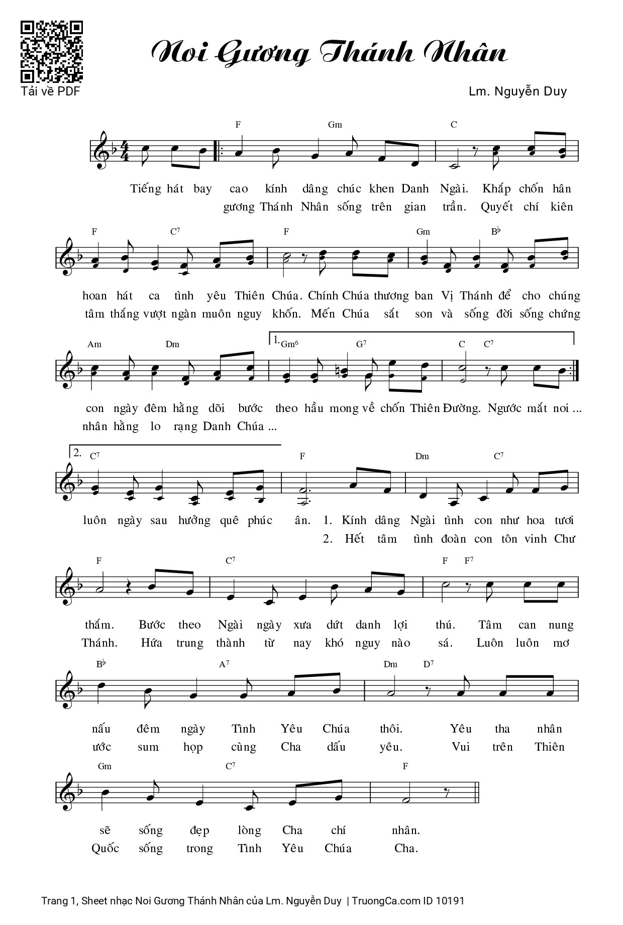 Sheet nhạc PDF bài Noi Gương Thánh Nhân