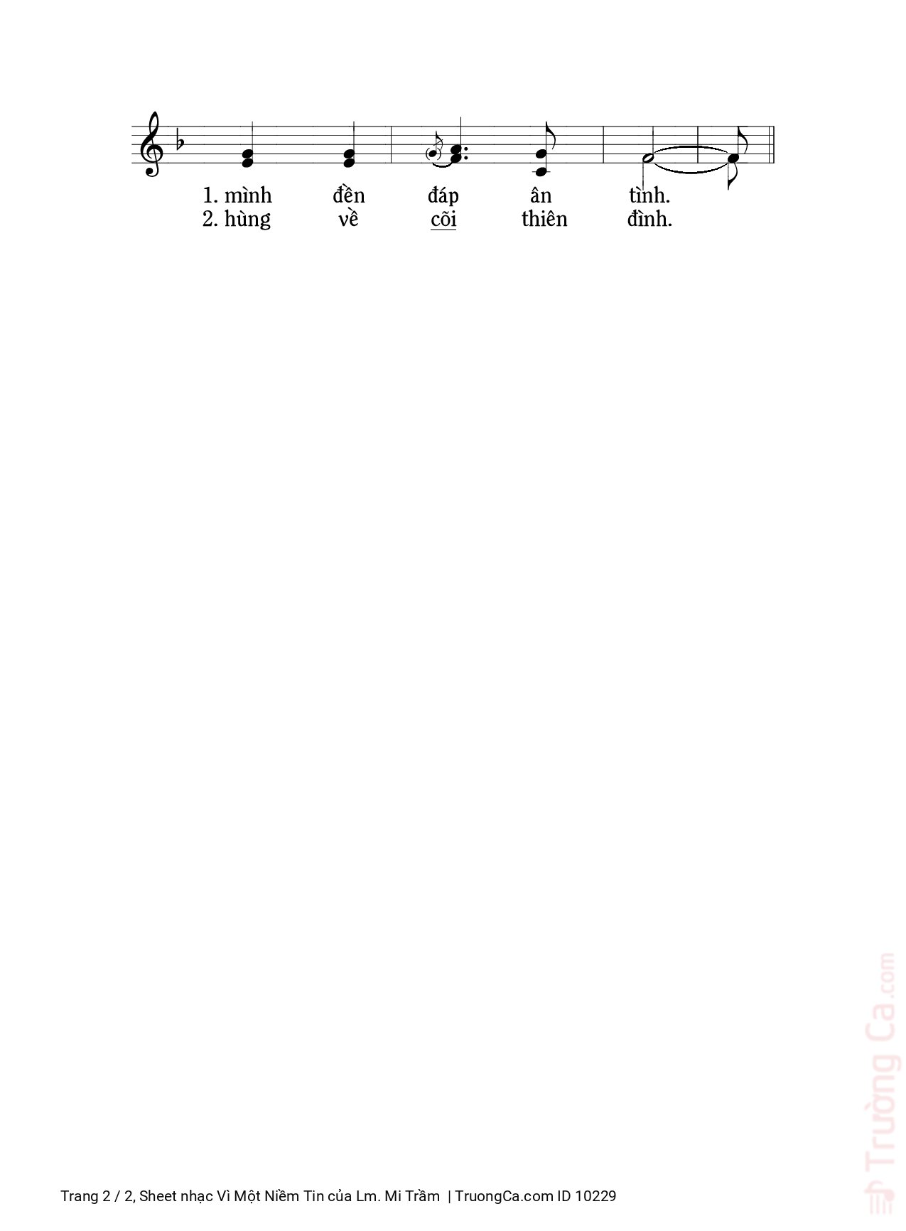 Trang 2 của Sheet nhạc PDF bài hát Vì Một Niềm Tin - Lm. Mi Trầm