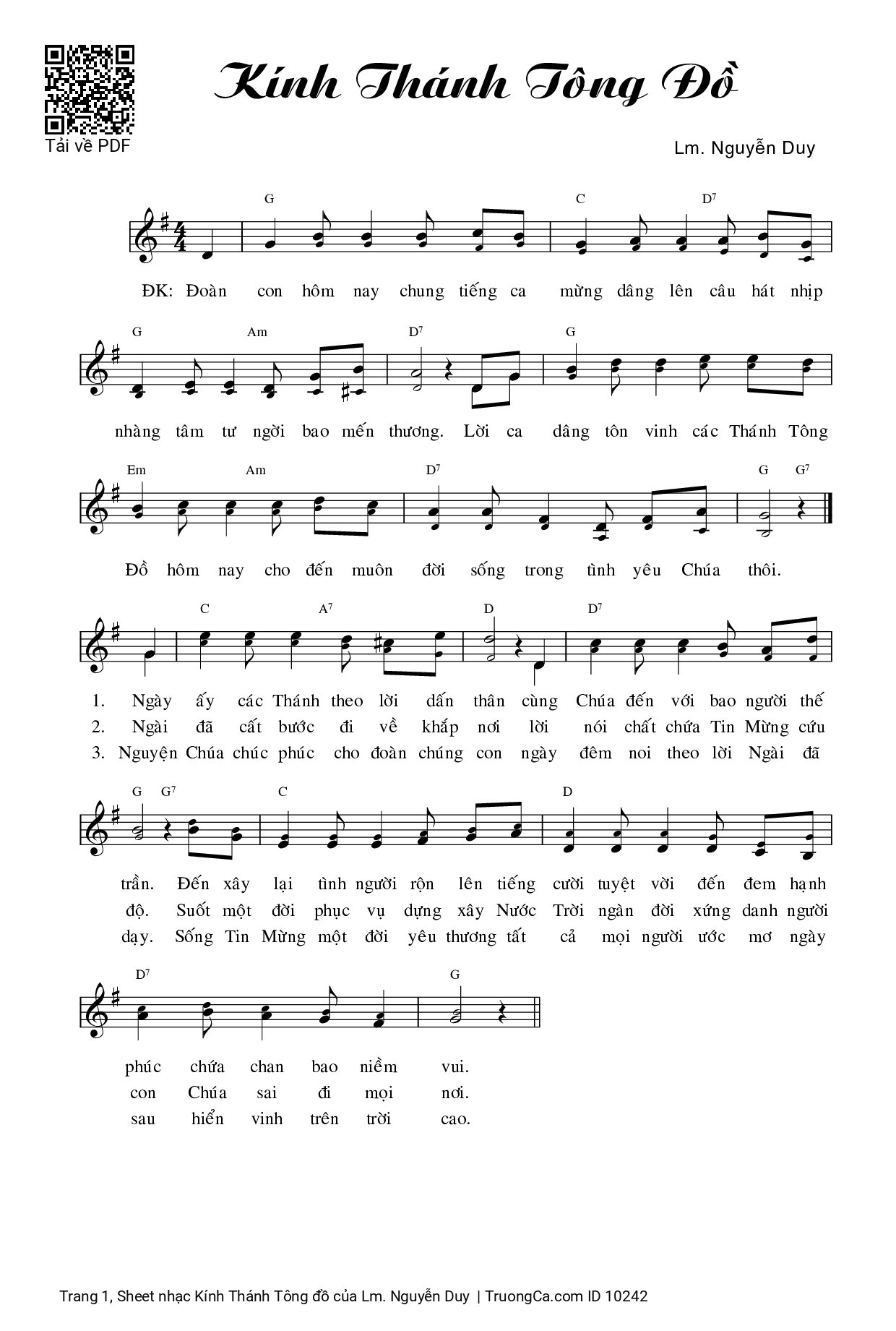 Trang 1 của Sheet nhạc PDF bài hát Kính Thánh Tông đồ - Lm. Nguyễn Duy