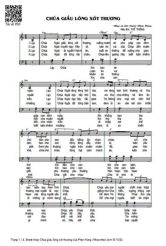 Trang 1 của Sheet nhạc PDF bài hát Chúa giàu lòng xót thương - Phan Hùng