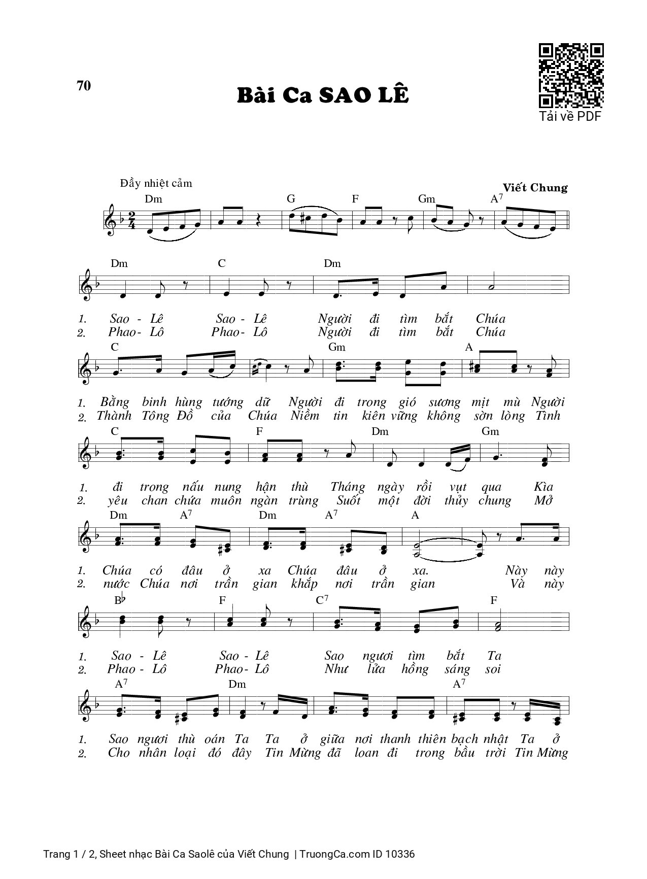 Sheet nhạc PDF bài Bài Ca Saolê - Viết Chung