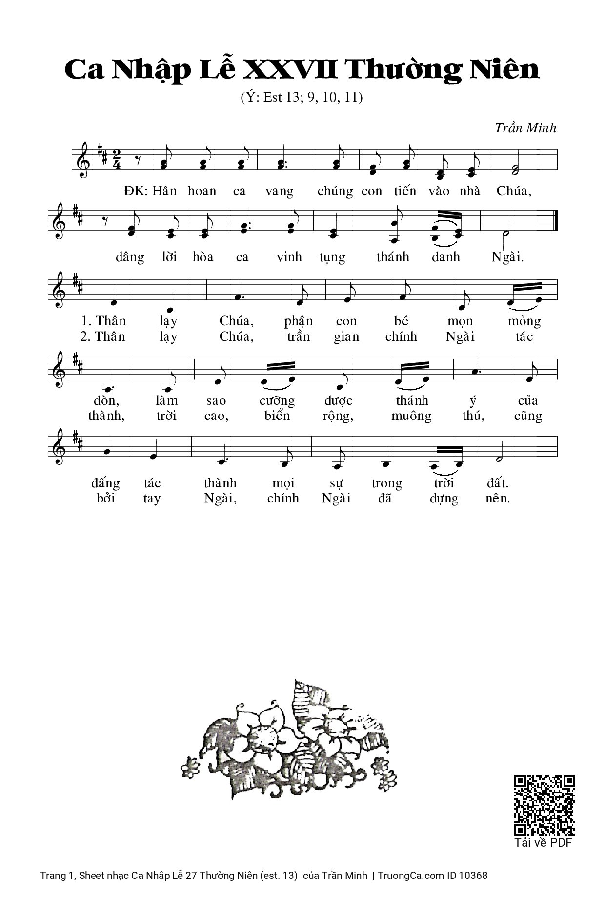 Trang 1 của Sheet nhạc PDF bài hát Ca Nhập Lễ 27 Thường Niên (est. 13)  - Trần Minh
