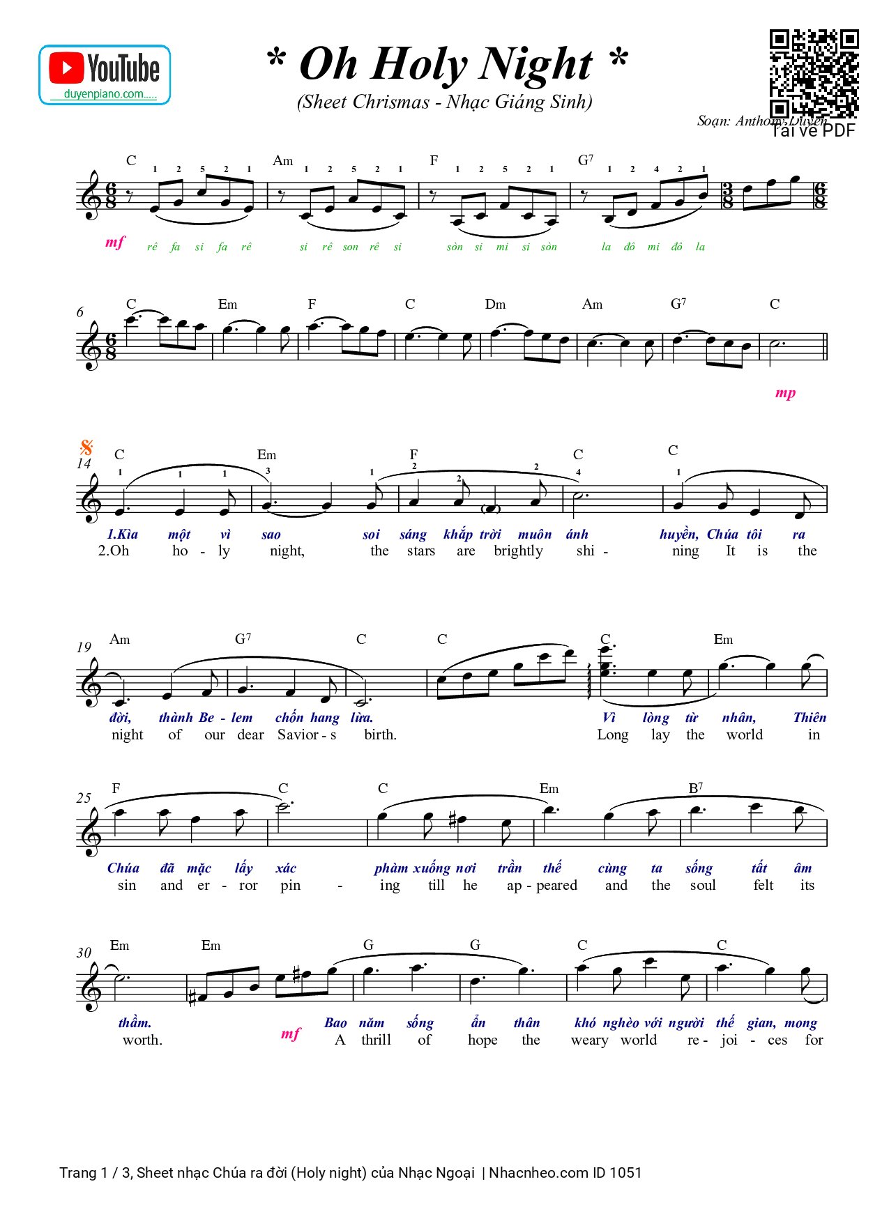 Sheet nhạc Chúa ra đời (Holy night)