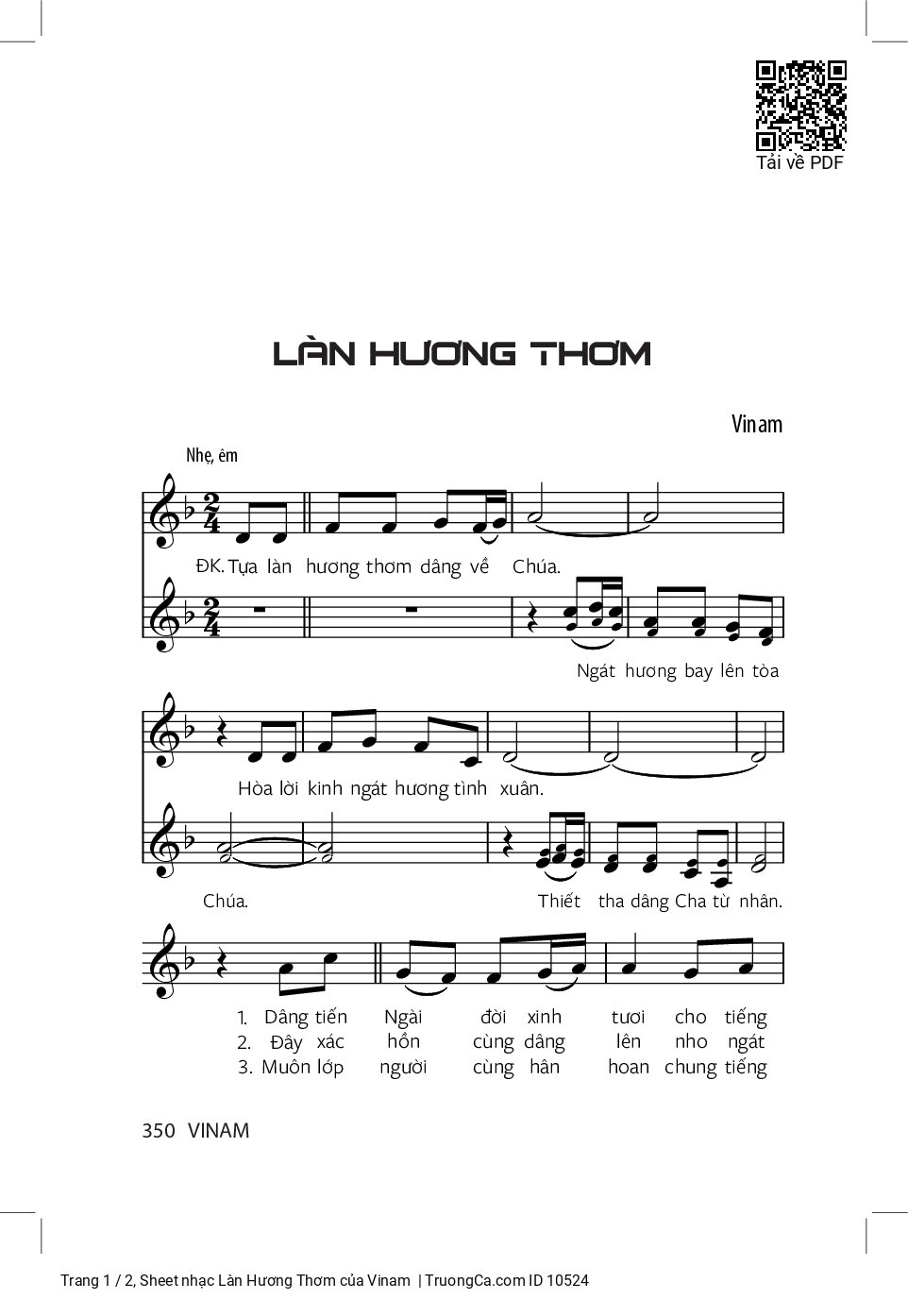 Sheet nhạc Làn Hương Thơm