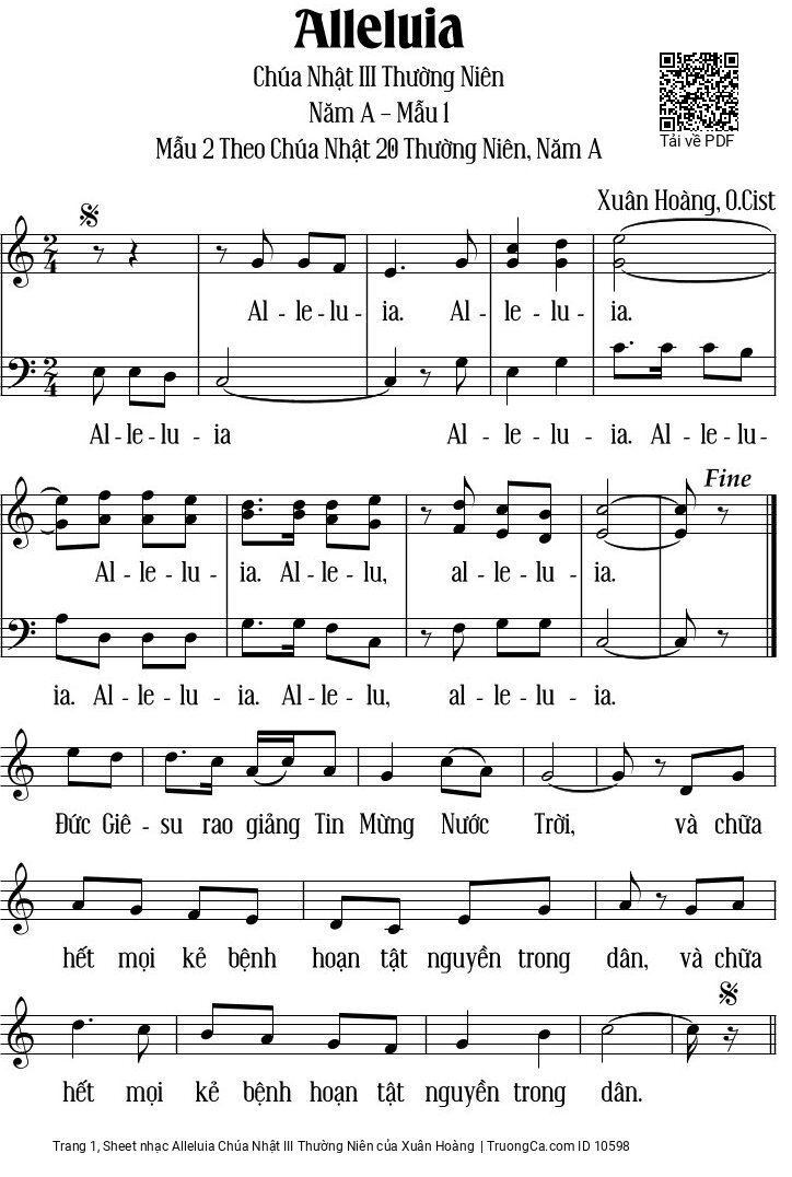 Sheet nhạc Alleluia Chúa Nhật III Thường Niên