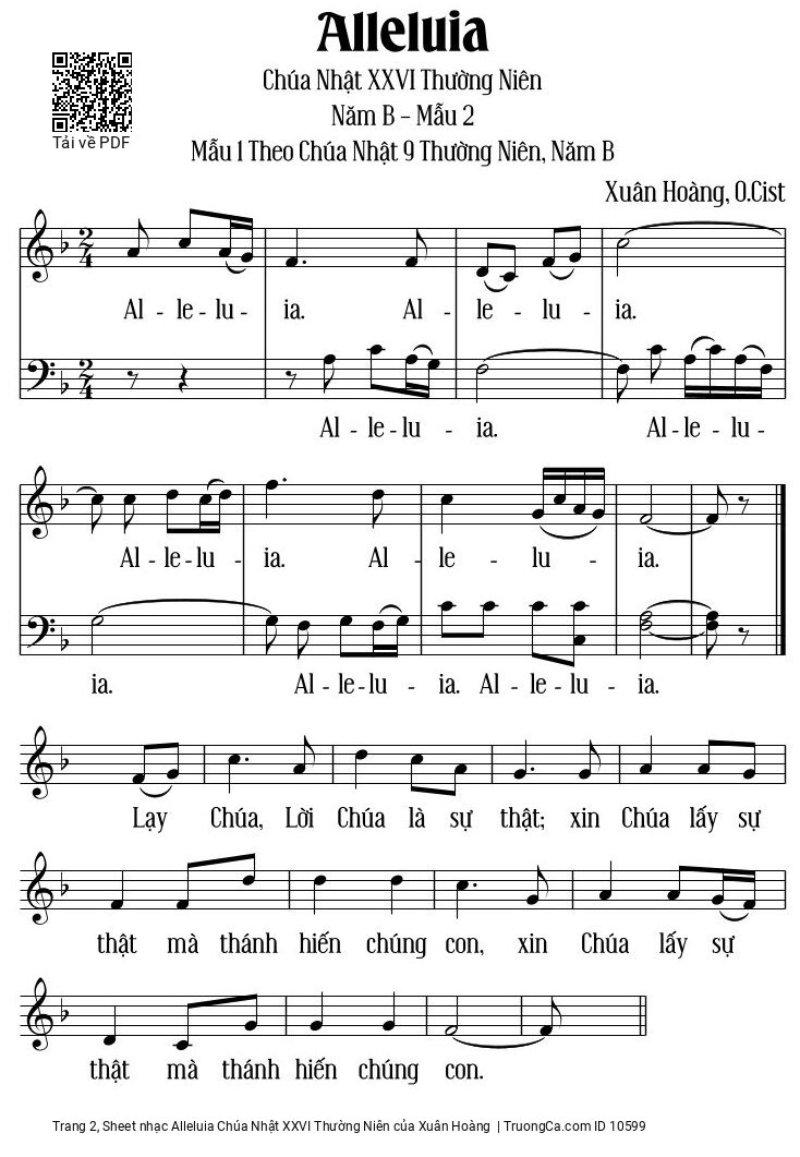 Trang 2 của Sheet nhạc PDF bài hát Alleluia Chúa Nhật XXVI Thường Niên - Xuân Hoàng