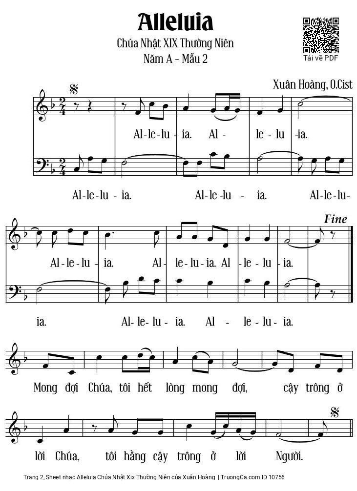 Trang 2 của Sheet nhạc PDF bài hát Alleluia Chúa Nhật XIX Thường Niên - Xuân Hoàng