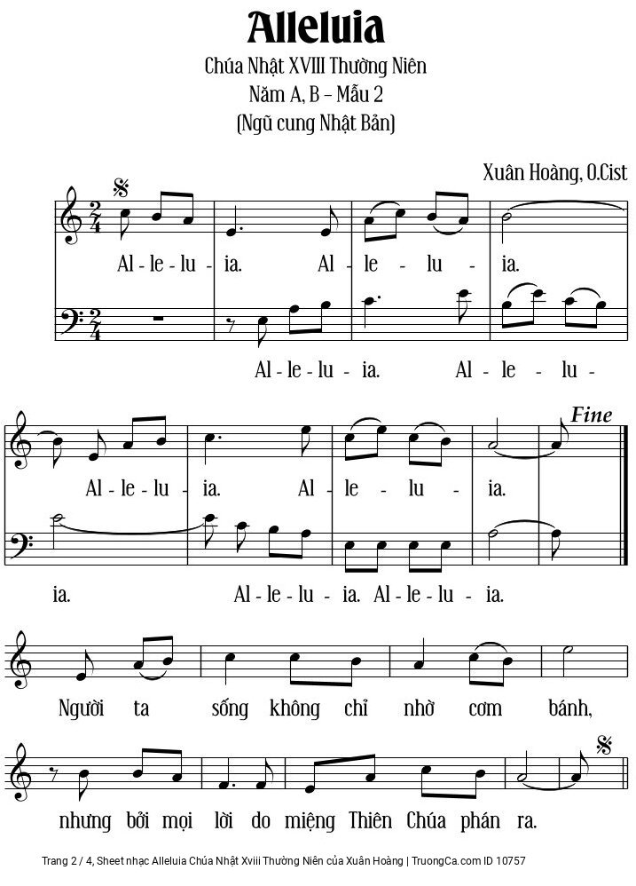 Trang 2 của Sheet nhạc PDF bài hát Alleluia Chúa Nhật Xviii Thường Niên - Xuân Hoàng