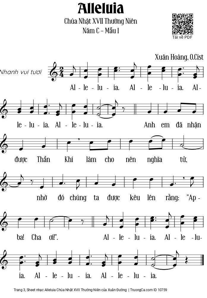Trang 3 của Sheet nhạc PDF bài hát Alleluia Chúa Nhật XVII Thường Niên - Xuân Đường