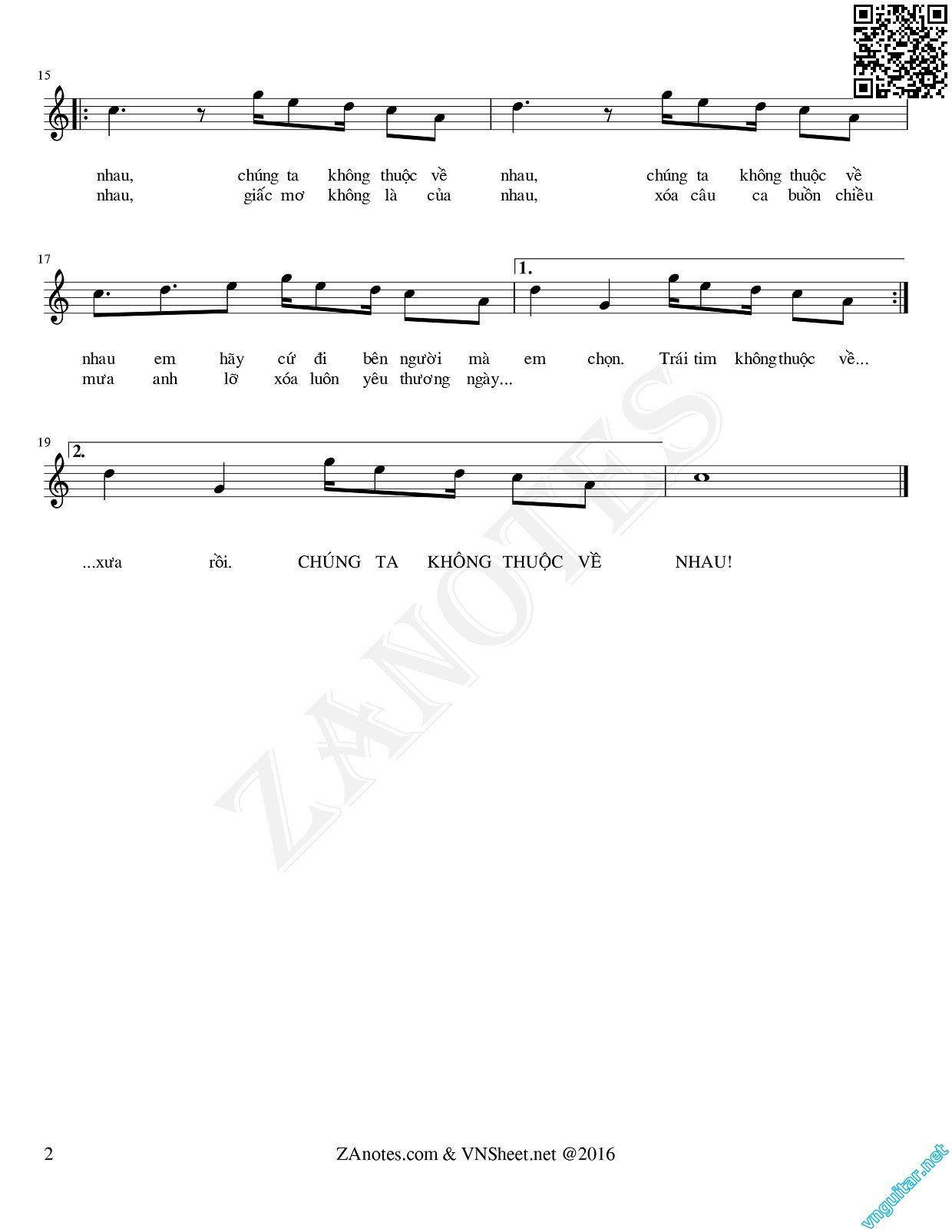 Trang 2 của Sheet nhạc PDF bài hát Chúng ta không thuộc về nhau - Sơn Tùng M-TP, Vòng hợp âm:.  Niềm tin đã  mất, giọt nước mắt cuốn kí ức anh chìm  sâu