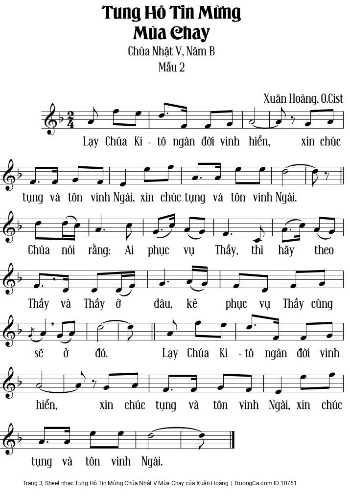 Trang 3 của Sheet nhạc PDF bài hát Tung Hô Tin Mừng Chúa Nhật V Mùa Chay - Xuân Hoàng