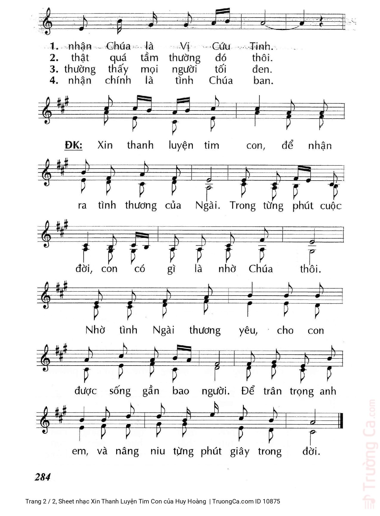 Trang 2 của Sheet nhạc PDF bài hát Xin Thanh Luyện Tim Con - Huy Hoàng