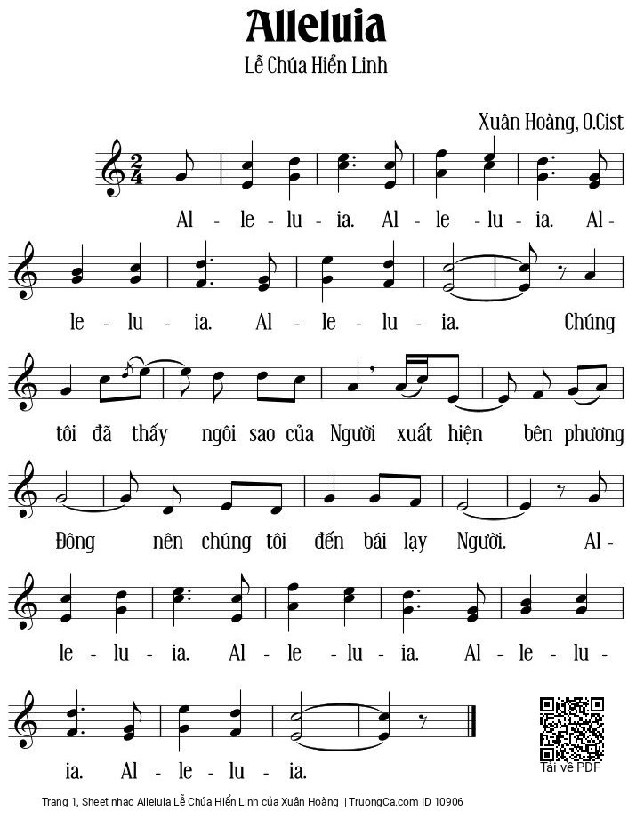 Sheet nhạc Alleluia Lễ Chúa Hiển Linh