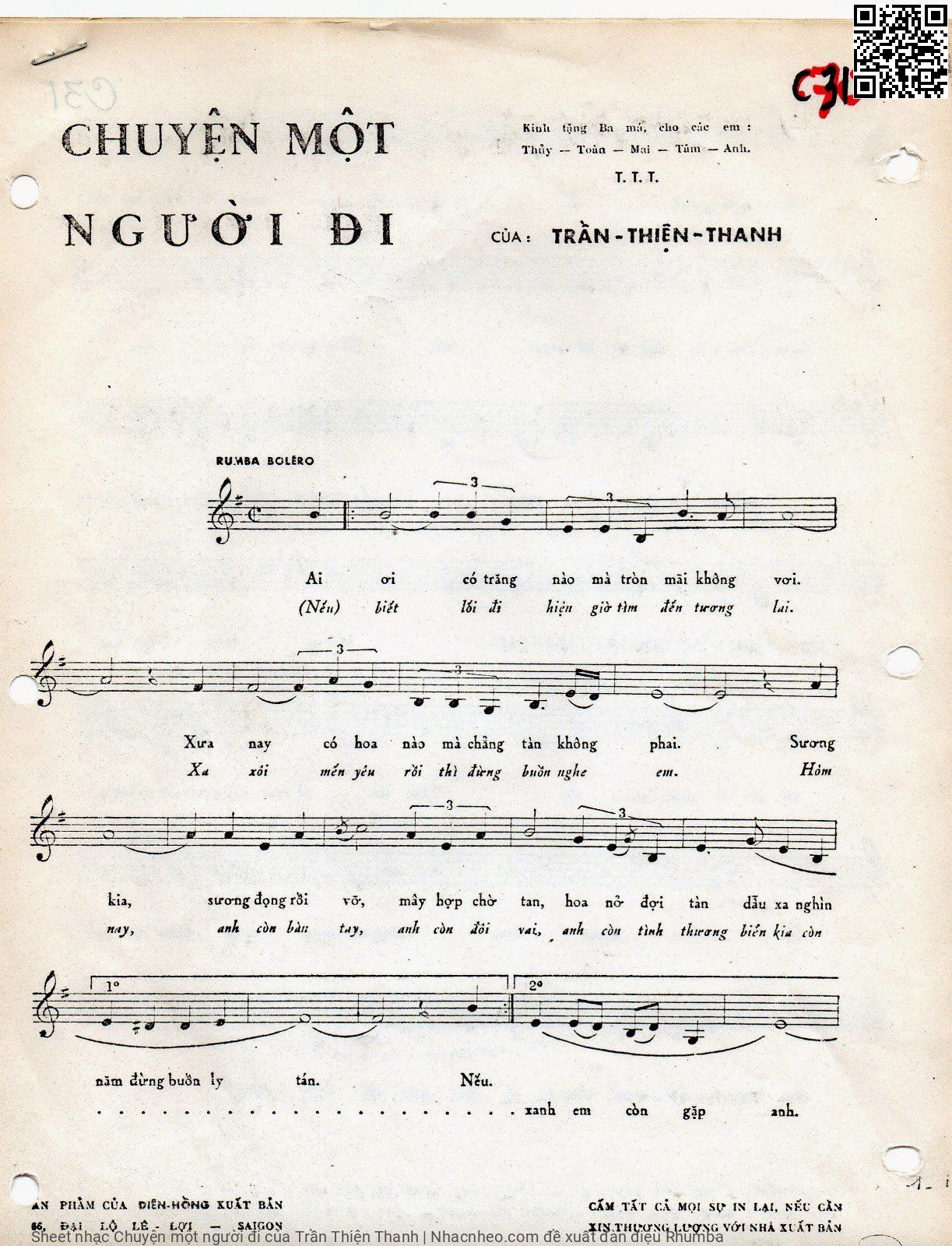 Trang 1 của Sheet nhạc PDF bài hát Chuyện một người đi - Trần Thiện Thanh, Ai  ơi có trăng nào mà tròn mãi không  vơi. Xưa  nay có hoa  nào mà chẳng tàn không  phai