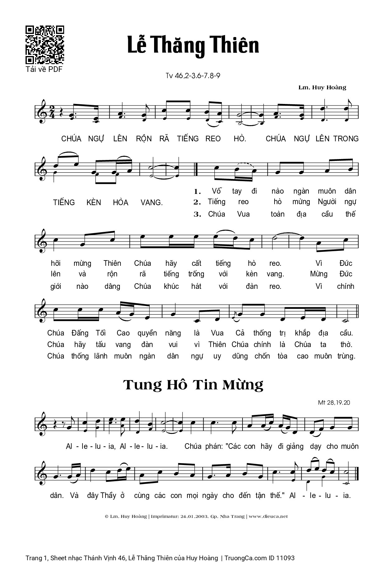 Trang 1 của Sheet nhạc PDF bài hát Thánh Vịnh 46, Lễ Thăng Thiên - Huy Hoàng