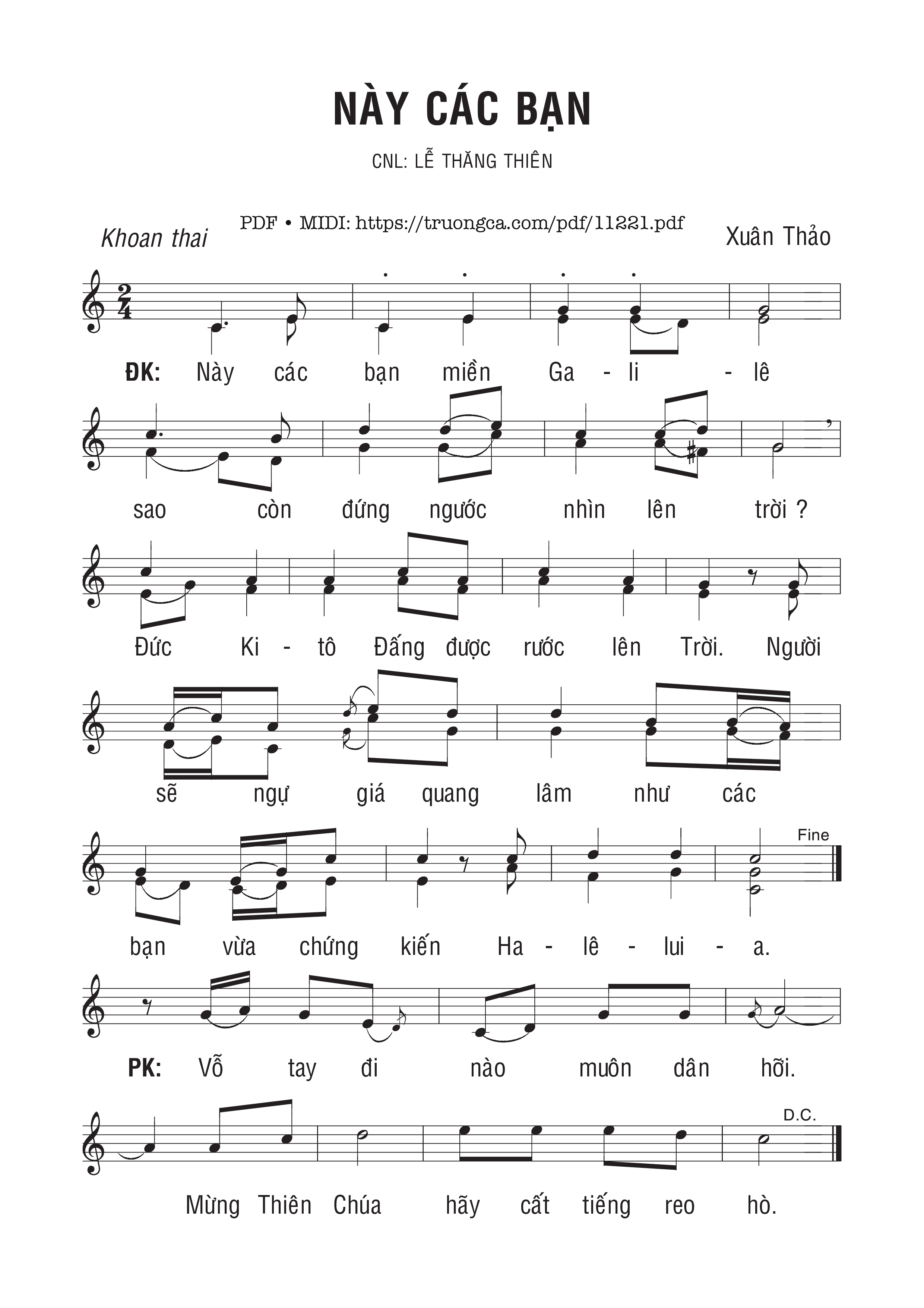 Sheet nhạc Này Các Bạn - Xuân Thảo