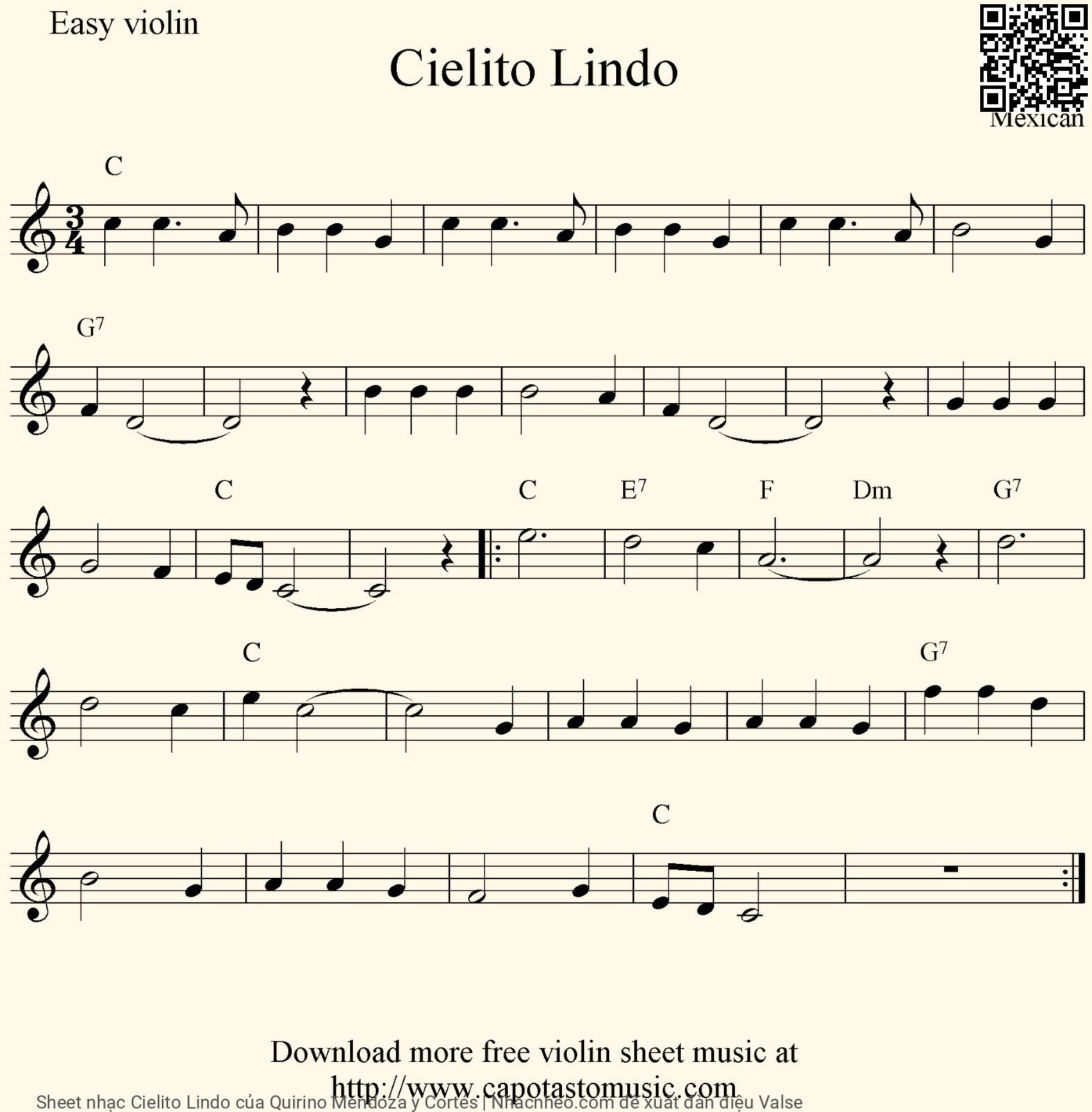 Trang 1 của Sheet nhạc PDF bài hát Cielito Lindo - Quirino Mendoza y Cortés, Chorus:. Ay, Ay, Ay, Ay Canta y no  llores