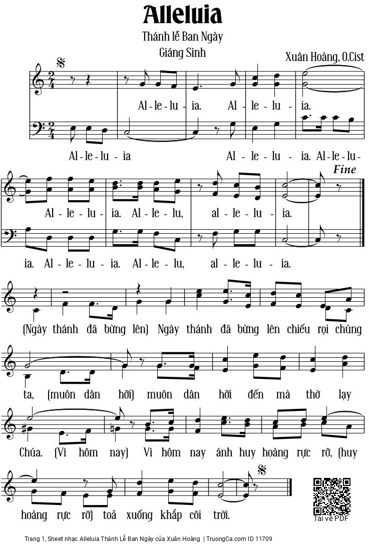 Sheet nhạc Alleluia Thánh Lễ Ban Ngày