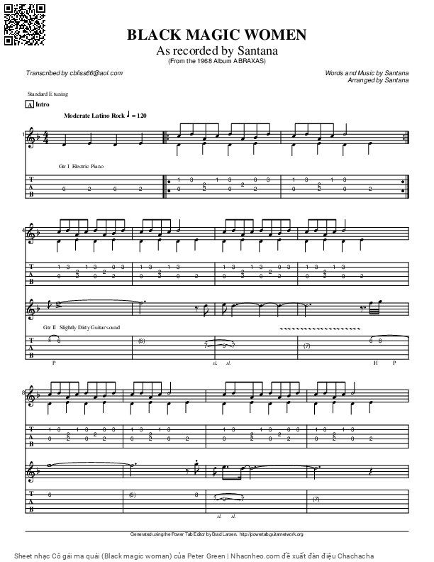 Trang 1 của Sheet nhạc PDF bài hát Cô gái ma quái (Black magic woman) - Peter Green