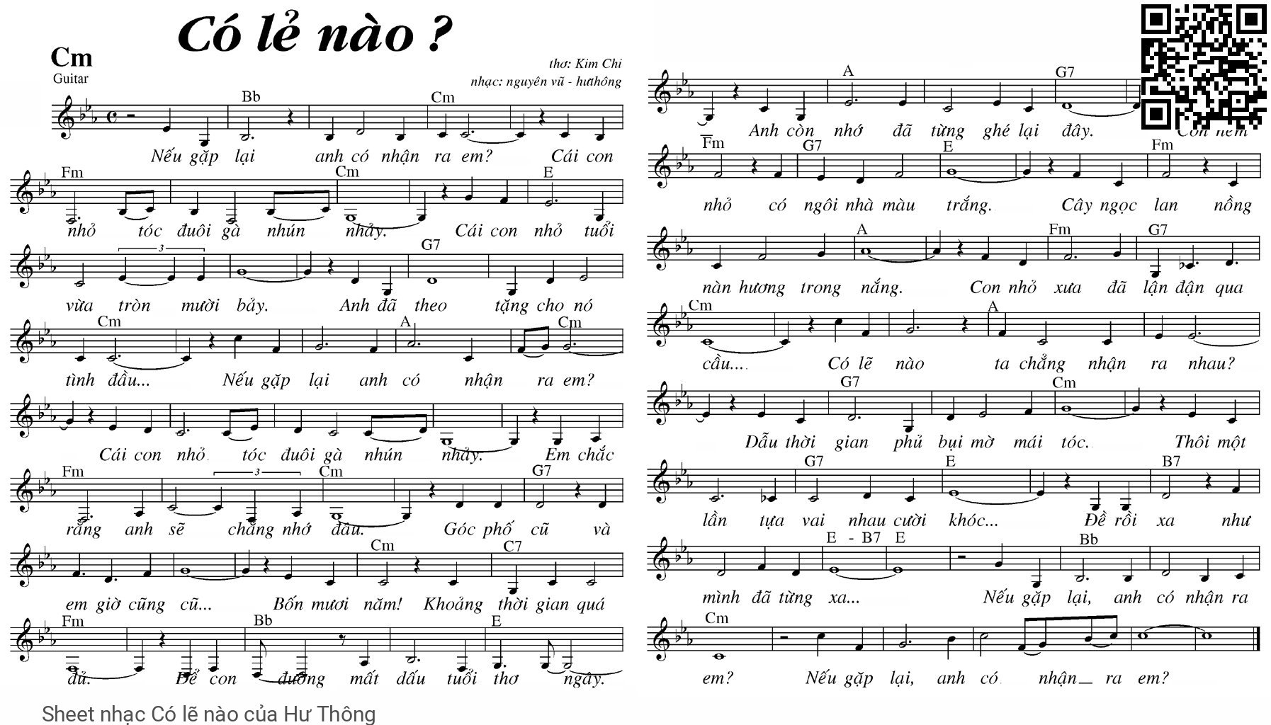 Trang 1 của Sheet nhạc PDF bài hát Có lẽ nào - Hư Thông, Nếu gặp  lại, anh có nhận ra  em?. Cái con  nhỏ tóc đuôi  gà nhún  nhảy. Cái con  nhỏ tuổi  vừa tròn mười bảy