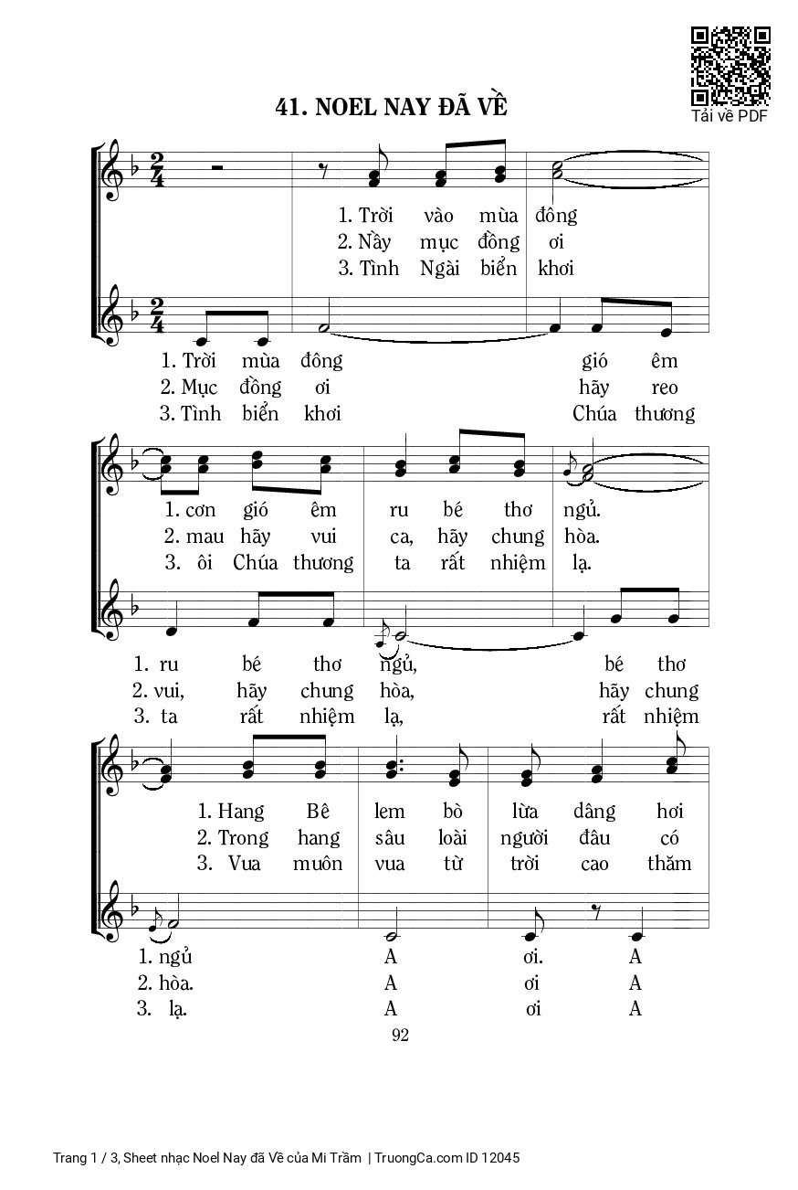 Trang 1 của Sheet nhạc PDF bài hát Noel Nay đã Về - Mi Trầm