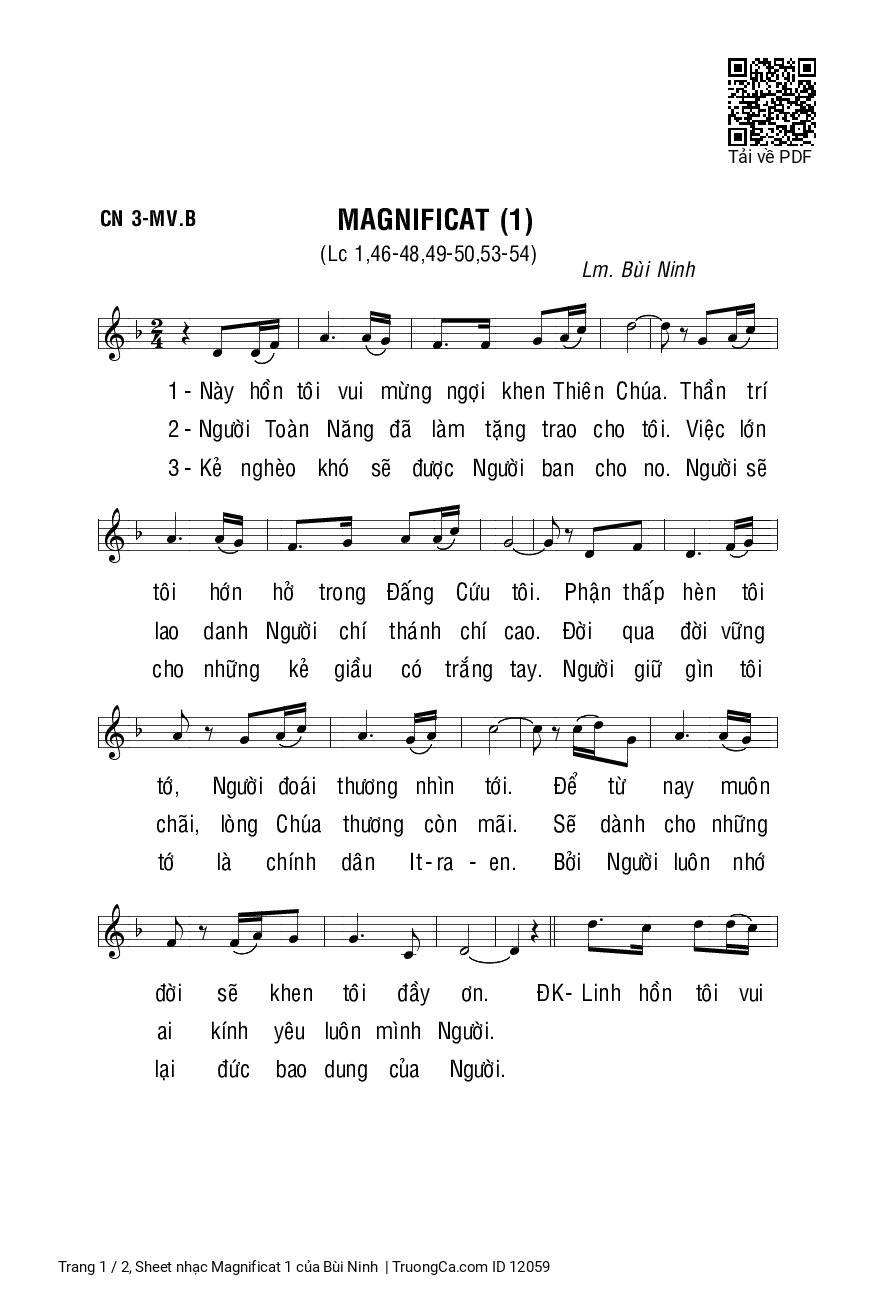 Trang 1 của Sheet nhạc PDF bài hát Magnificat 1 - Bùi Ninh