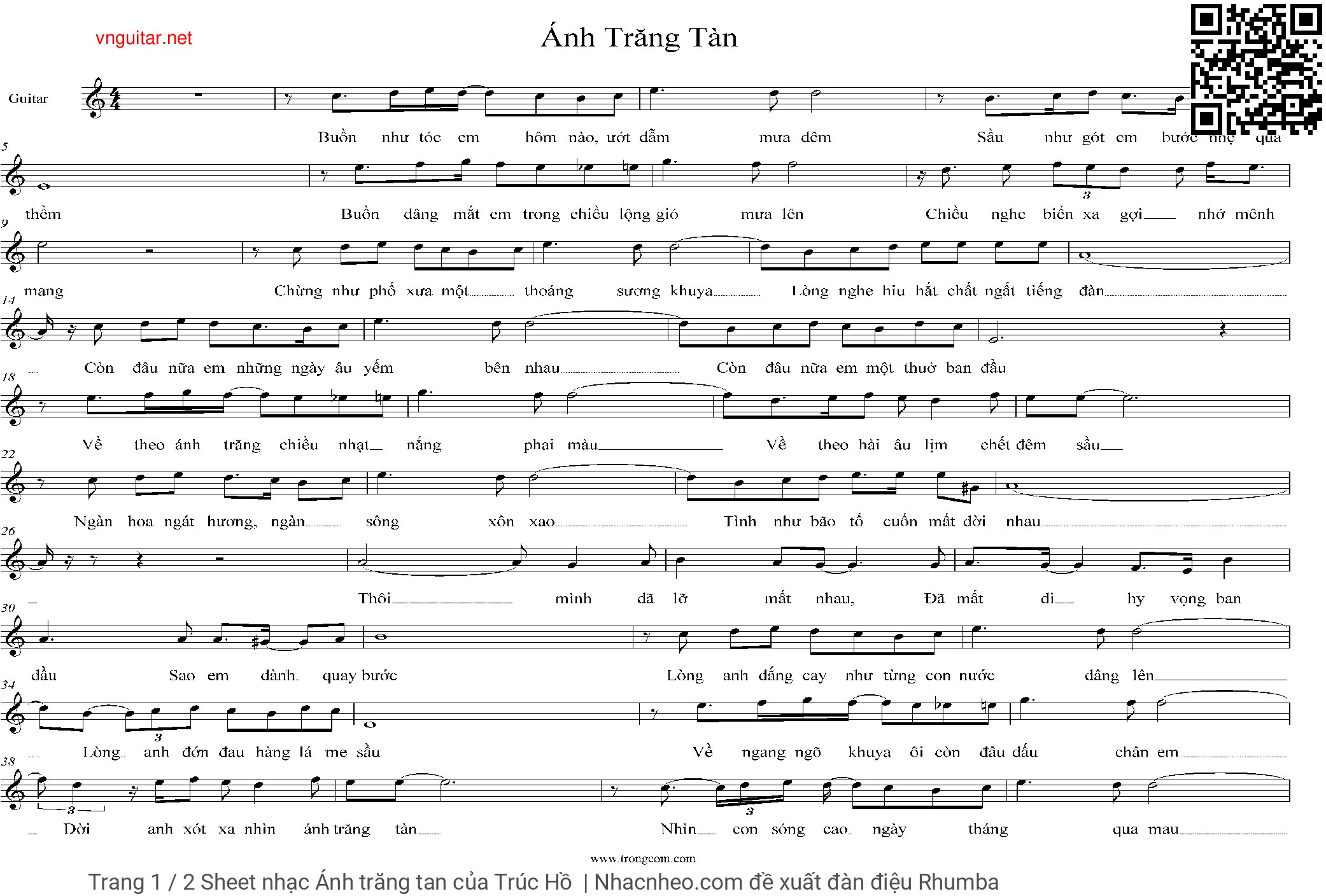 Sheet nhạc Ánh trăng tan