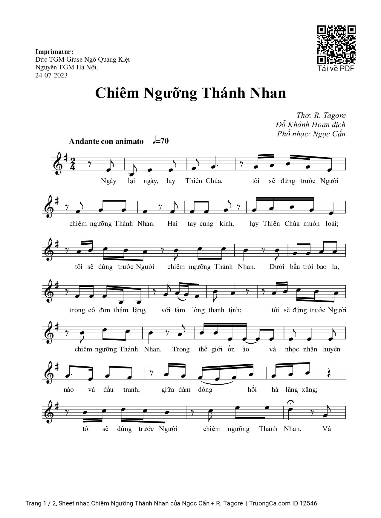 Sheet nhạc Chiêm Ngưỡng Thánh Nhan