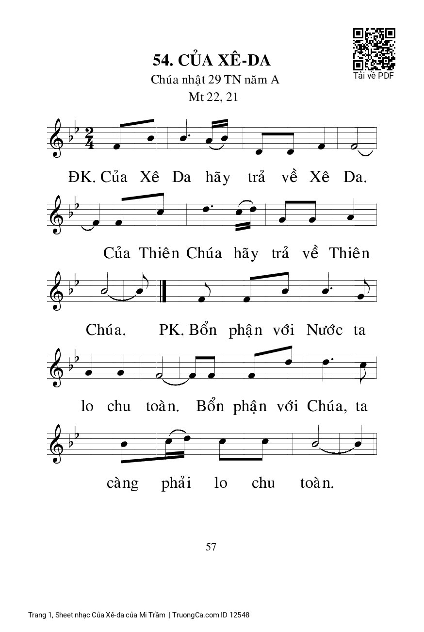 Sheet nhạc Của Xê-da - Mi Trầm