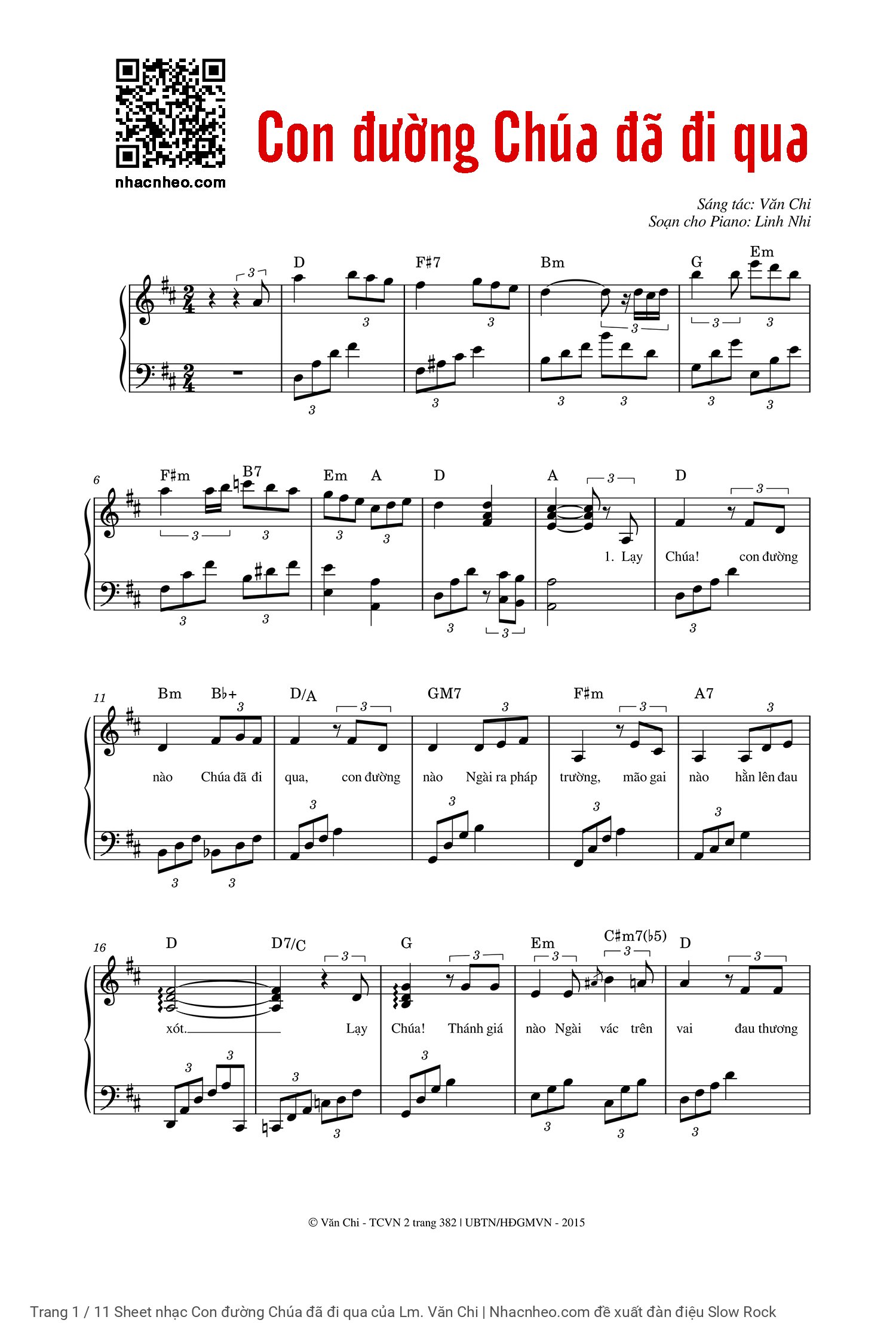 Trang 1 của Sheet nhạc PDF Piano bài hát Con đường Chúa đã đi qua - Lm. Văn Chi