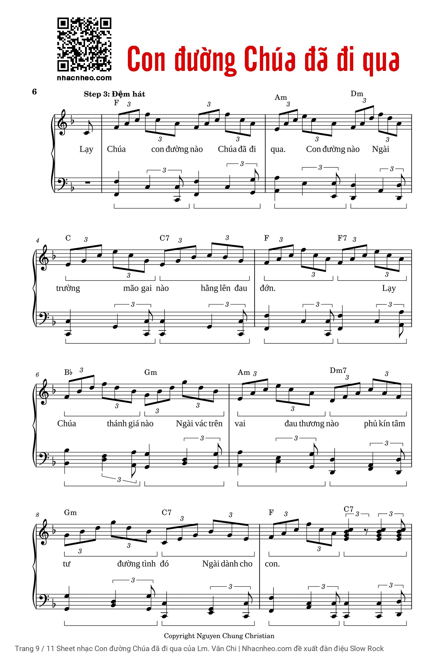 Trang 9 của Sheet nhạc PDF Piano bài hát Con đường Chúa đã đi qua - Lm. Văn Chi, Gồm 3 sheet Piano SOLO kèm intro  trình độ Cơ bản & Nâng cao, 1 sheet đệm hát PIANO và 1 Sheet nốt nhạc...