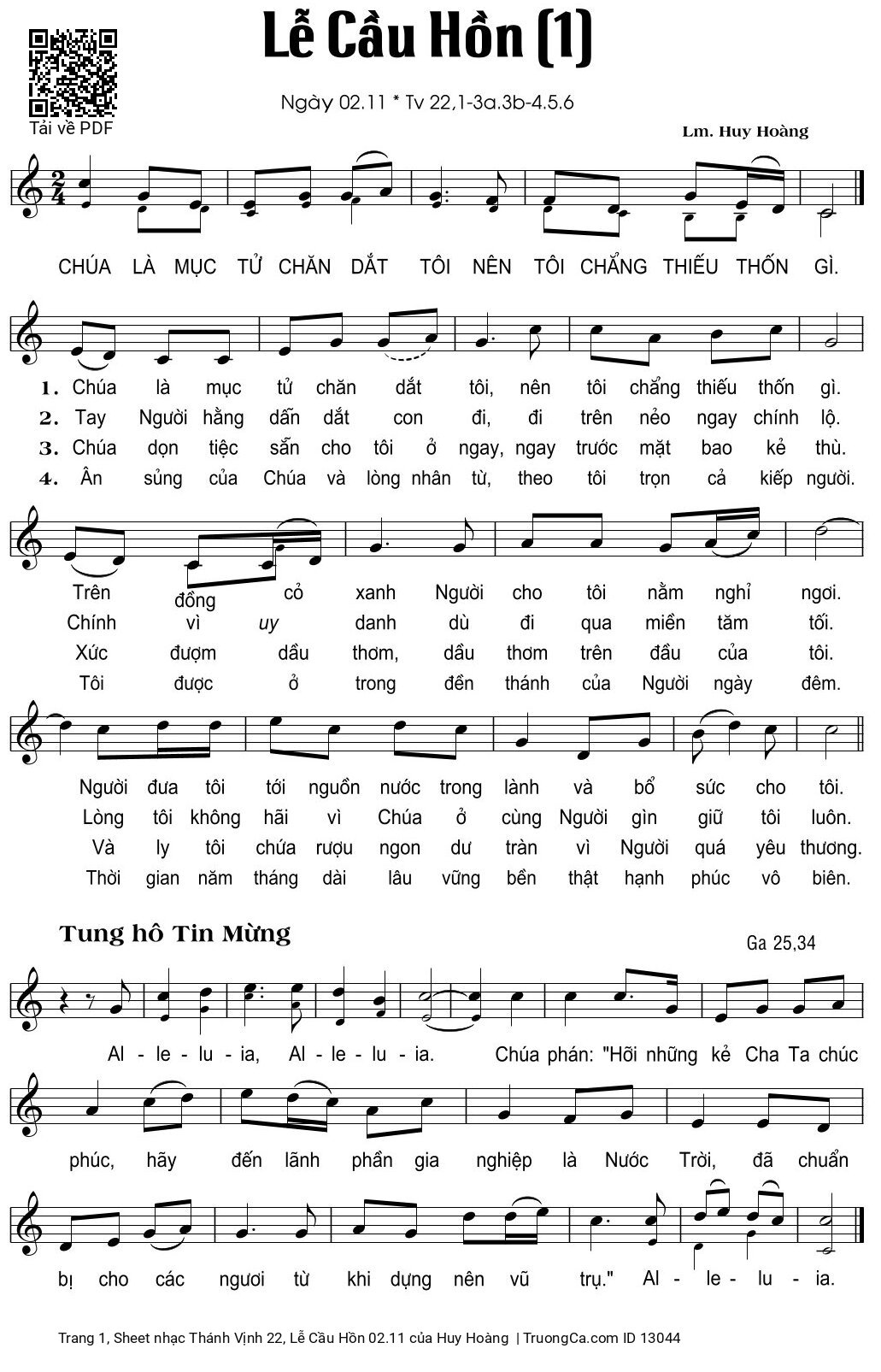 Trang 1 của Sheet nhạc PDF bài hát Thánh Vịnh 22, Lễ Cầu Hồn 02.11 - Huy Hoàng