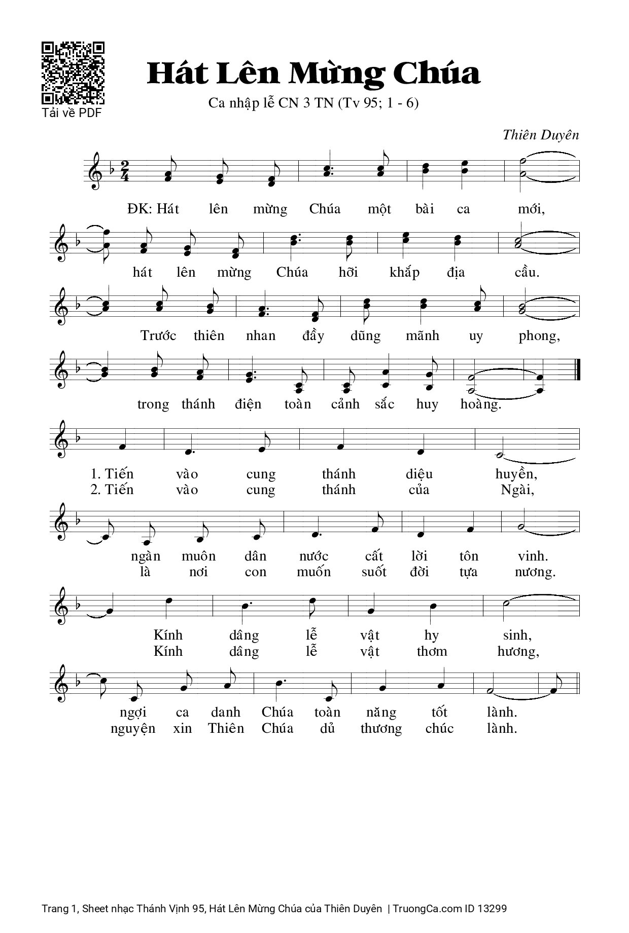 Trang 1 của Sheet nhạc PDF bài hát Thánh Vịnh 95, Hát Lên Mừng Chúa - Thiên Duyên