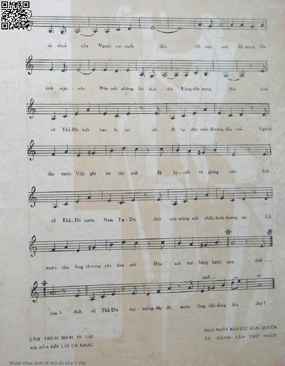 Trang 3 của Sheet nhạc PDF bài hát Anh về thủ đô - Y Vân, Version 1: Y Phụng & Lâm Thúy Vân.  1. Anh  về Thủ Đô chúng tôi chờ mong