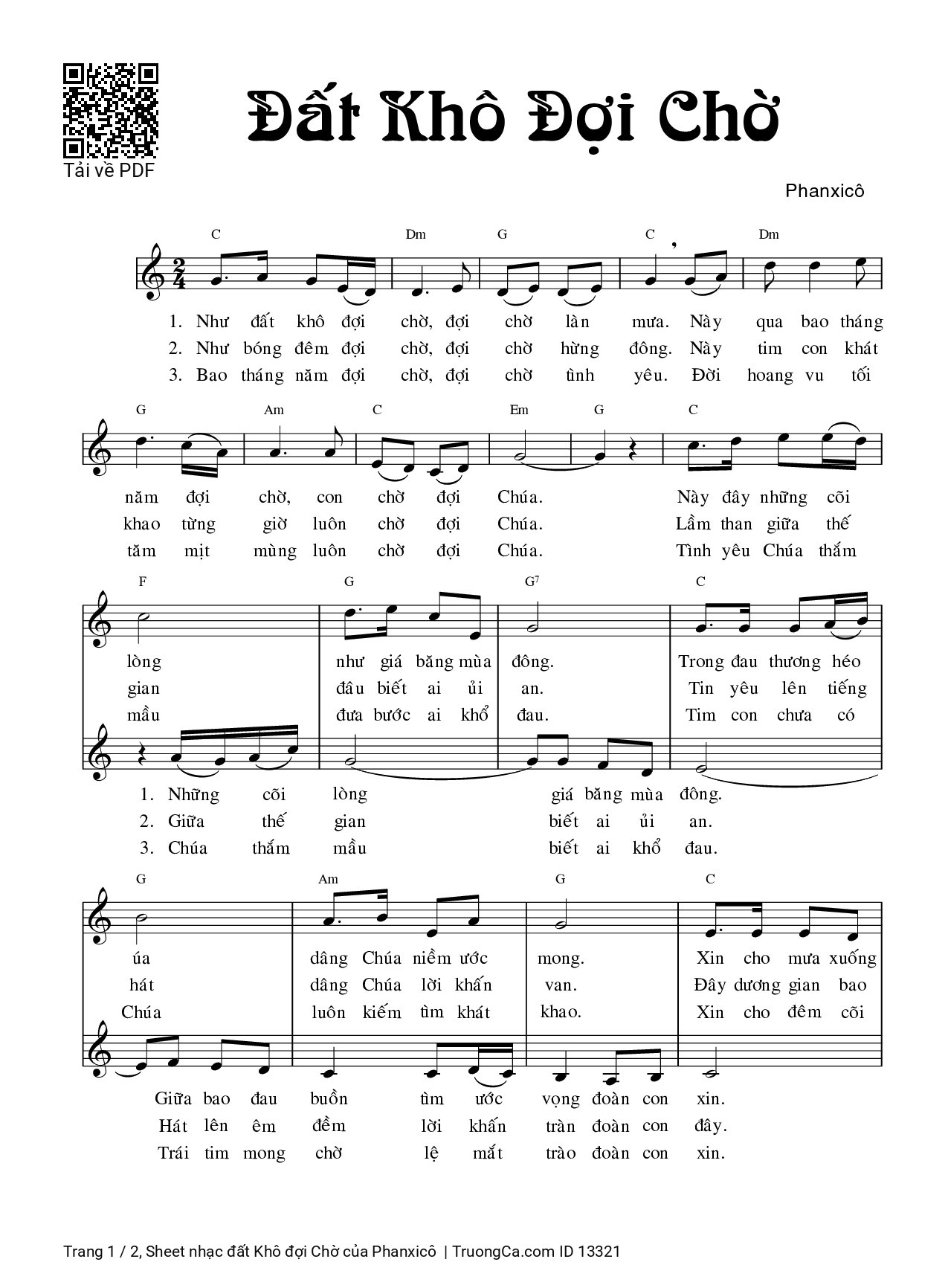 Sheet nhạc PDF bài đất Khô đợi Chờ