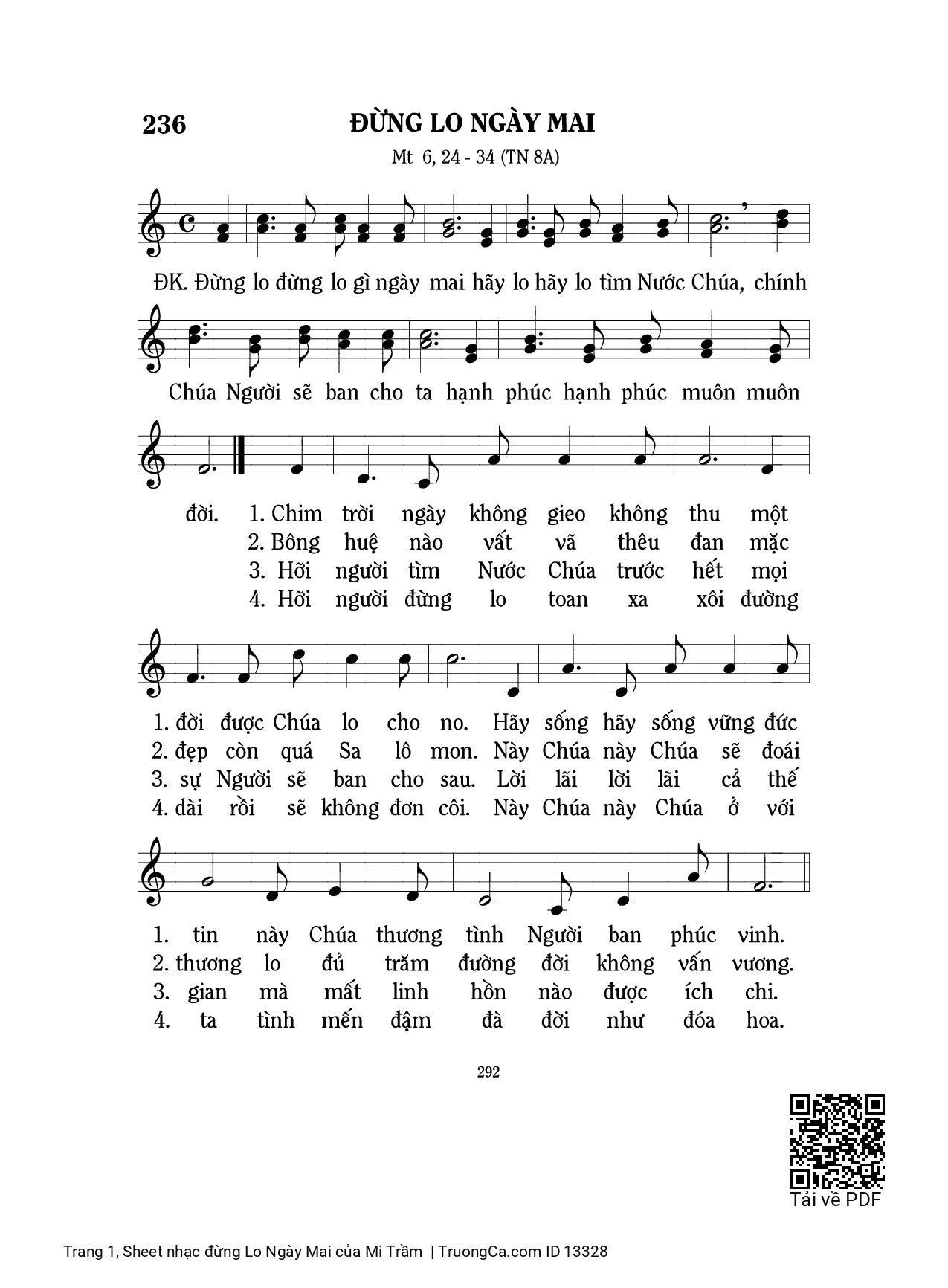 Trang 1 của Sheet nhạc PDF bài hát đừng Lo Ngày Mai - Mi Trầm