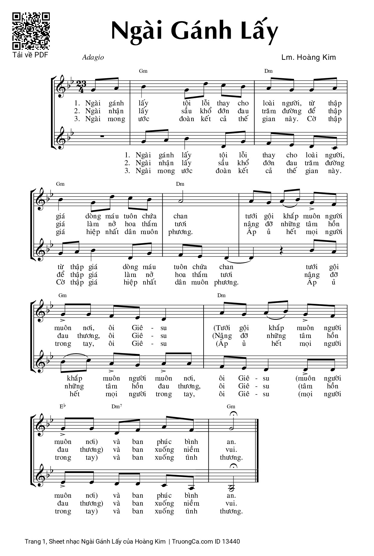 Trang 1 của Sheet nhạc PDF bài hát Ngài Gánh Lấy - Hoàng Kim