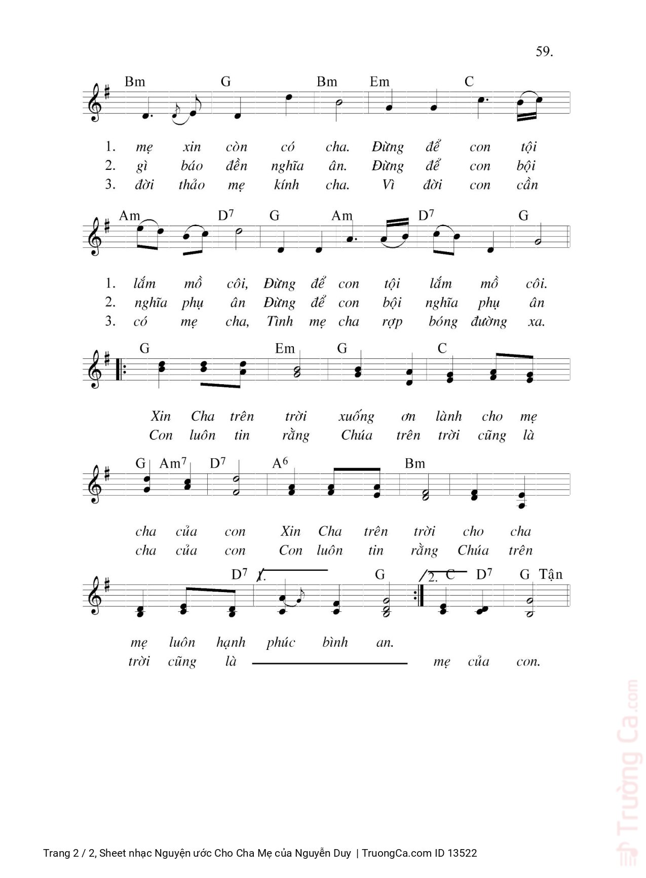 Trang 2 của Sheet nhạc PDF bài hát Nguyện ước Cho Cha Mẹ - Nguyễn Duy