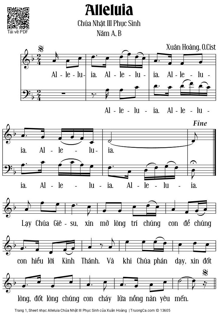 Sheet nhạc Alleluia Chúa Nhật III Phục Sinh