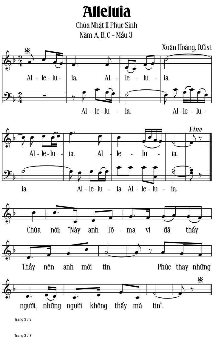 Trang 3 của Sheet nhạc PDF bài hát Alleluia Chúa Nhật Ii Phục Sinh - Xuân Hoàng